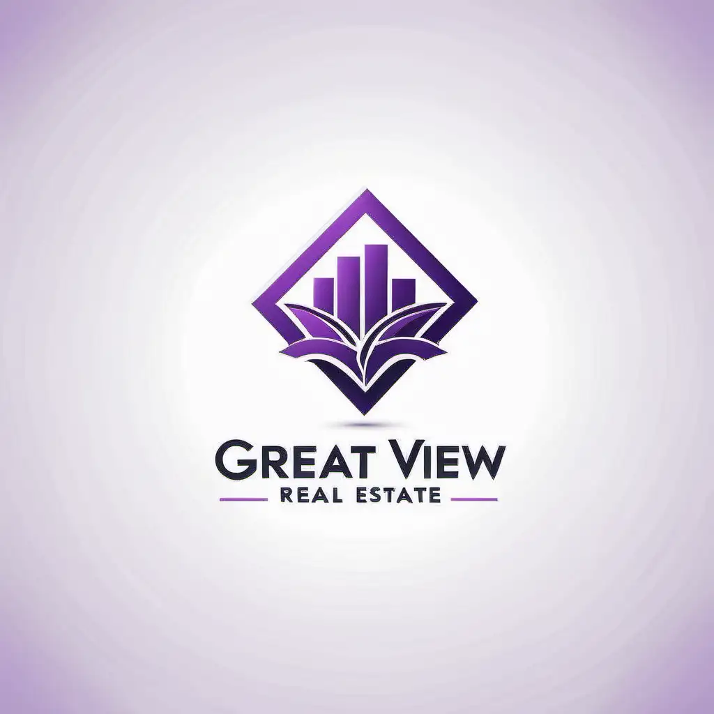 create a logo for "Great view Real Estate", professional, classic and clean and simple look, incorporate trendy typography, symbols and geometric shapes. use platinum color with purple accents.