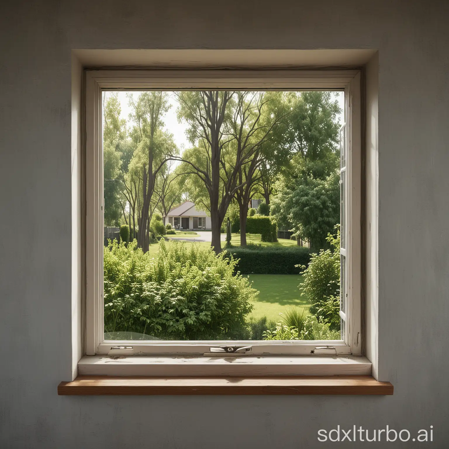 Suburban-House-Window-View-with-Lush-Greenery