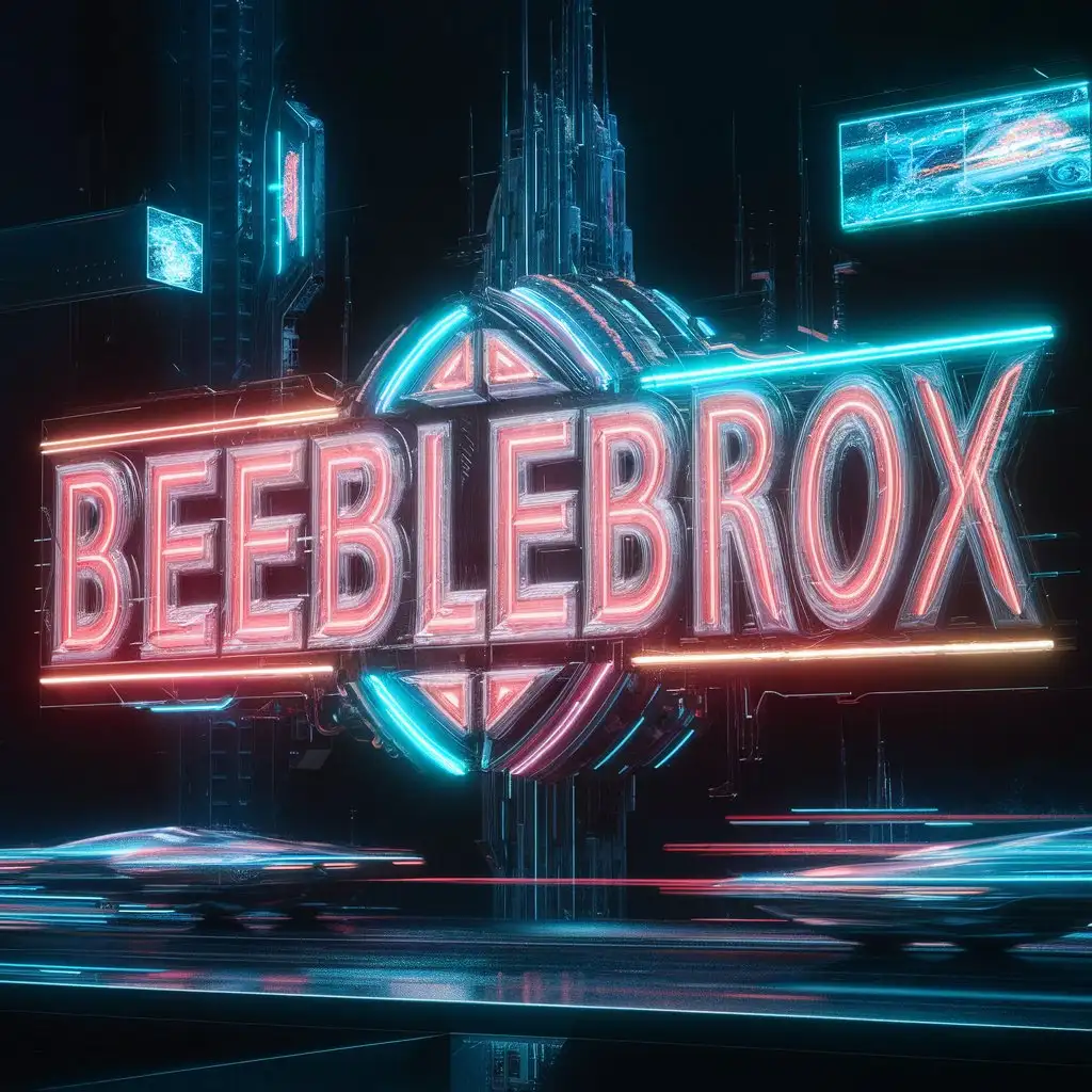neon sign with the inscription Beeblebrox, in the style of futurism, neon, cyberpunk