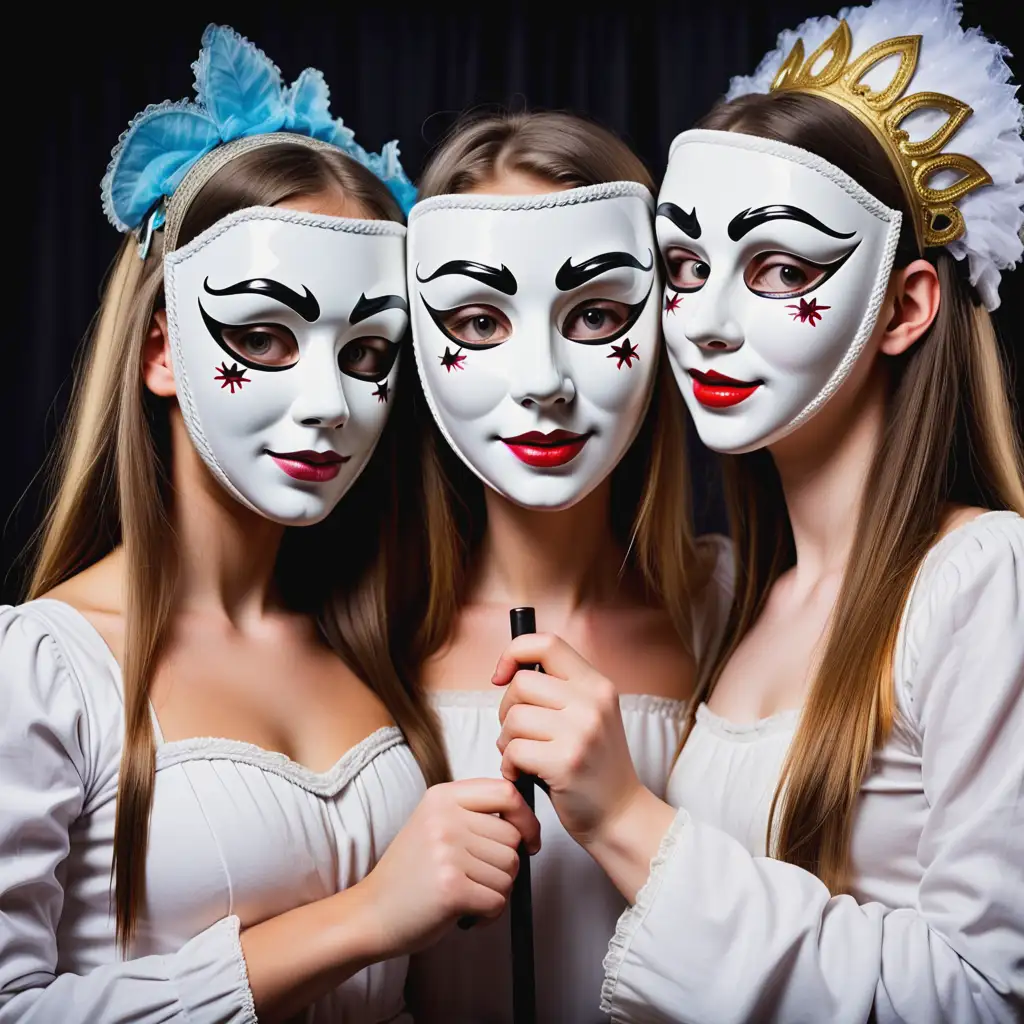  Девушки в театральной маске комедии и трагедии
