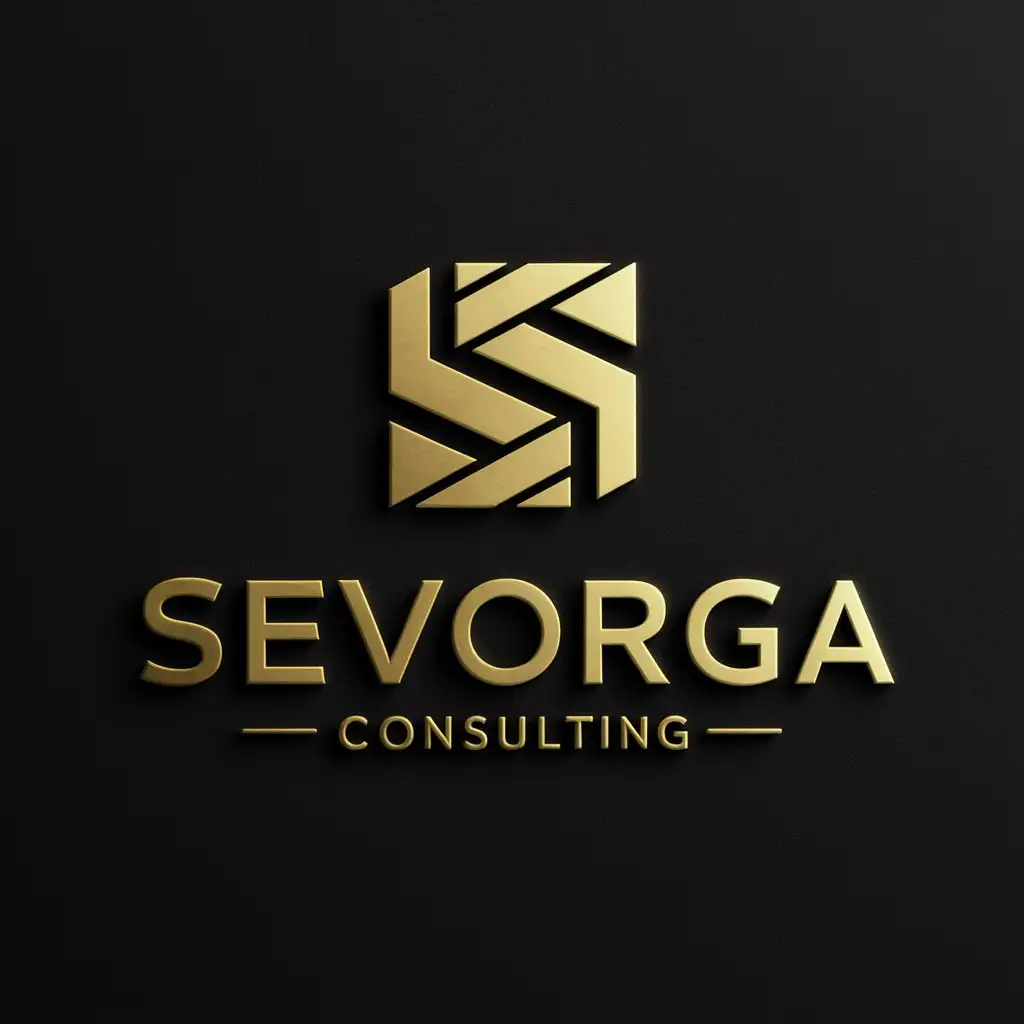 a logo design,with the text "Sevorga Consulting", main symbol:wordmark logo The graphic could be an icon or an abstract design, harmoniously integrated with the text. preferred color is gold. must be a black background,Moderate,clear background