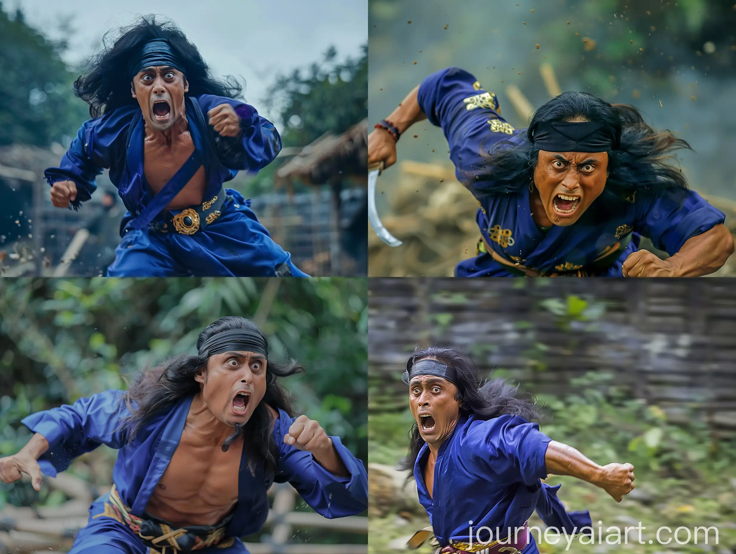 Running-Man-in-Blue-Clothes-Screaming-in-Indonesian-Kingdom