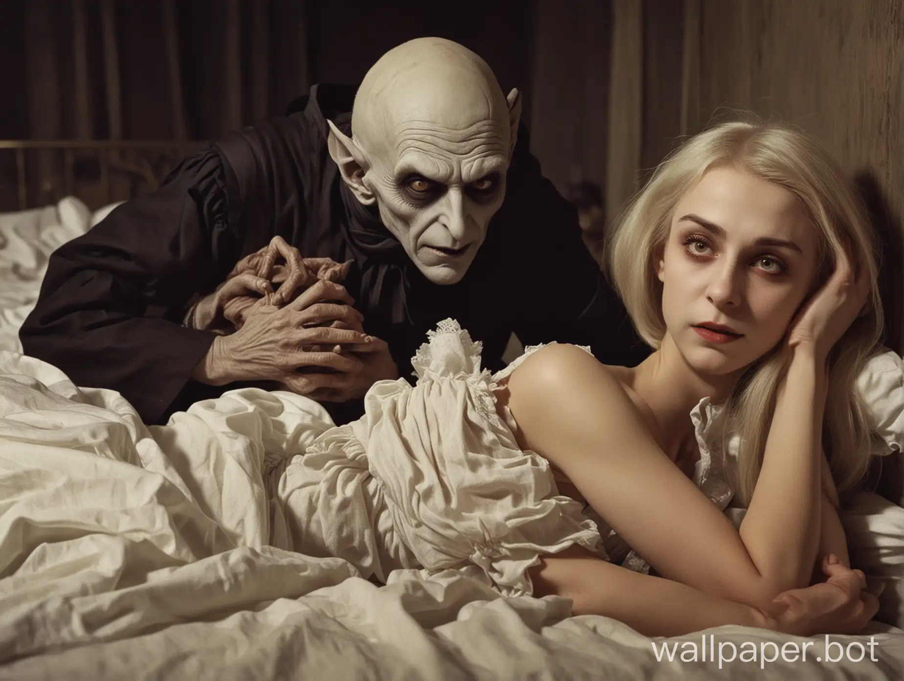 Nosferatu leaned over the sleeping girl