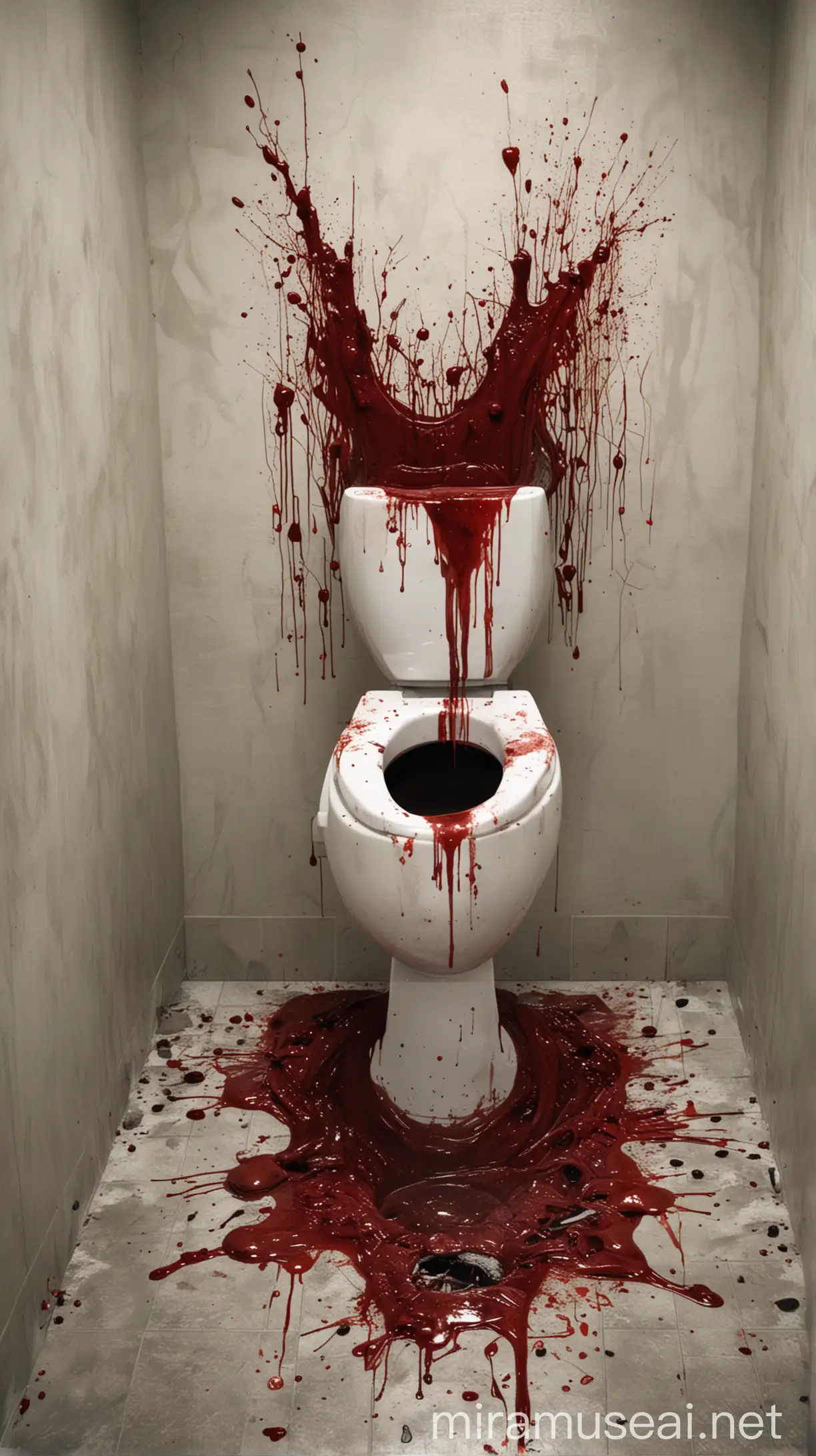 Create a picture of a creepy, horror, scary, eerie and bloody toilet 