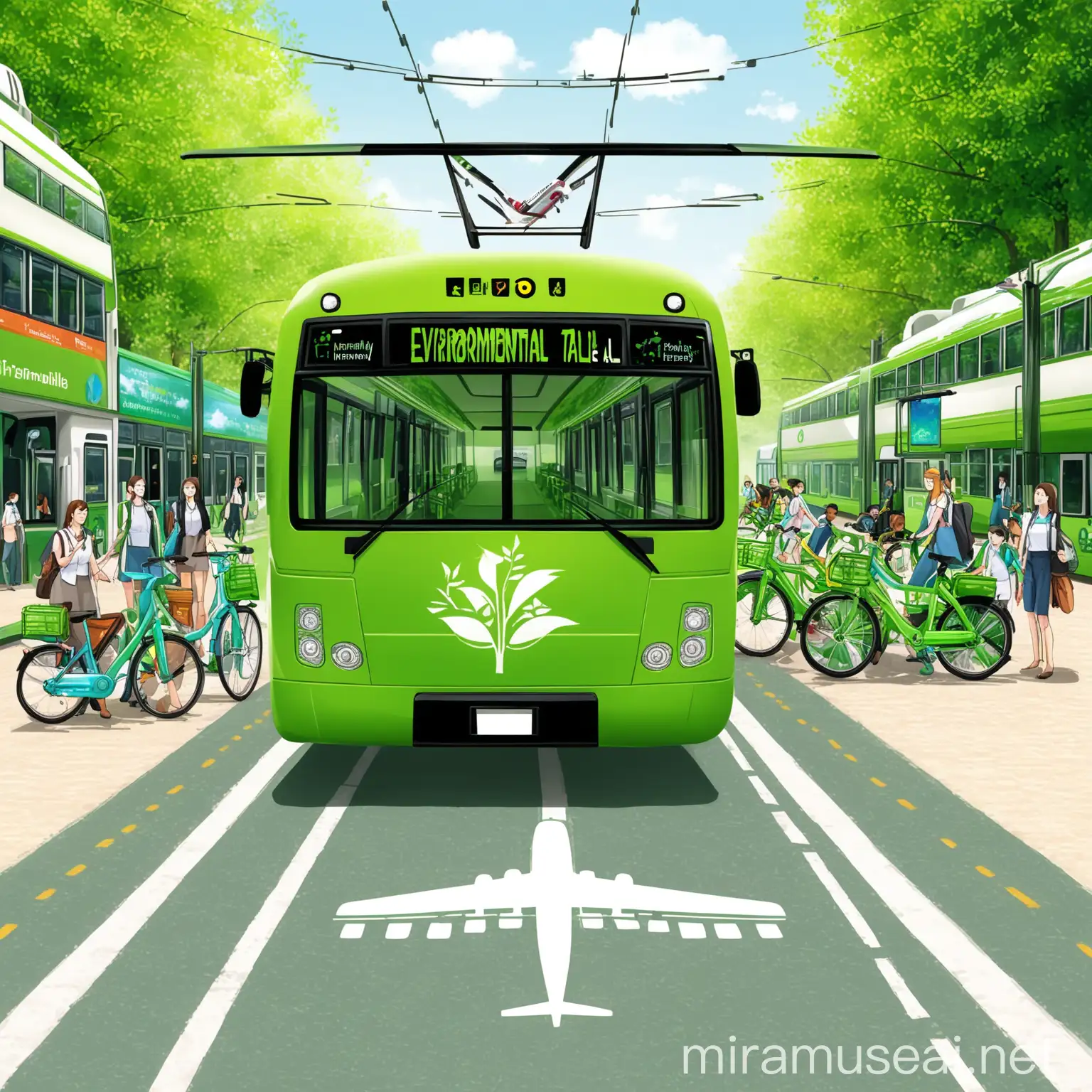 Sustainable Transportation Modes EcoFriendly Airplanes Buses Trains and Bikes in Urban Environment