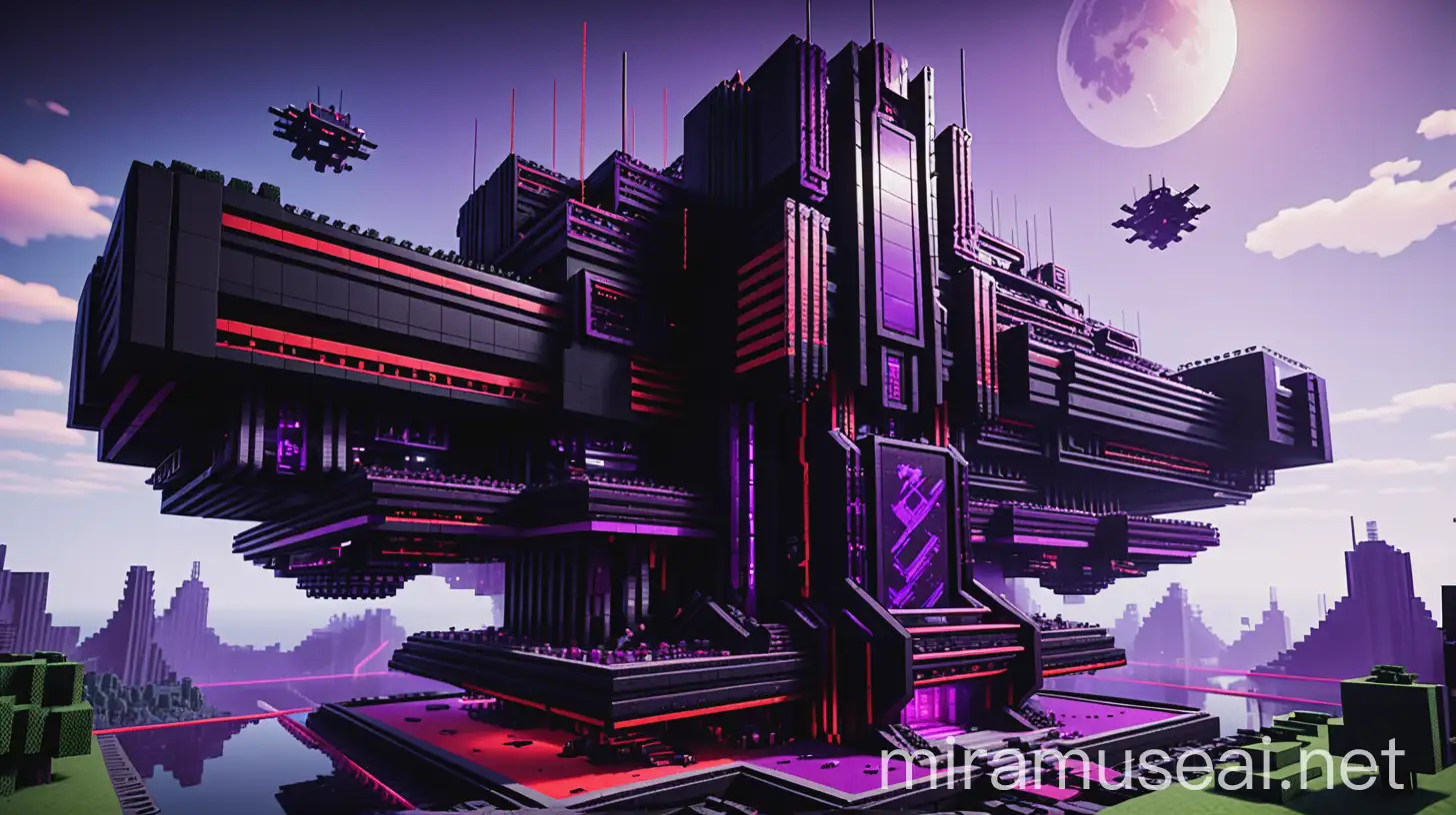 Modern Cyberpunk Flying Base Construction in Minecraft