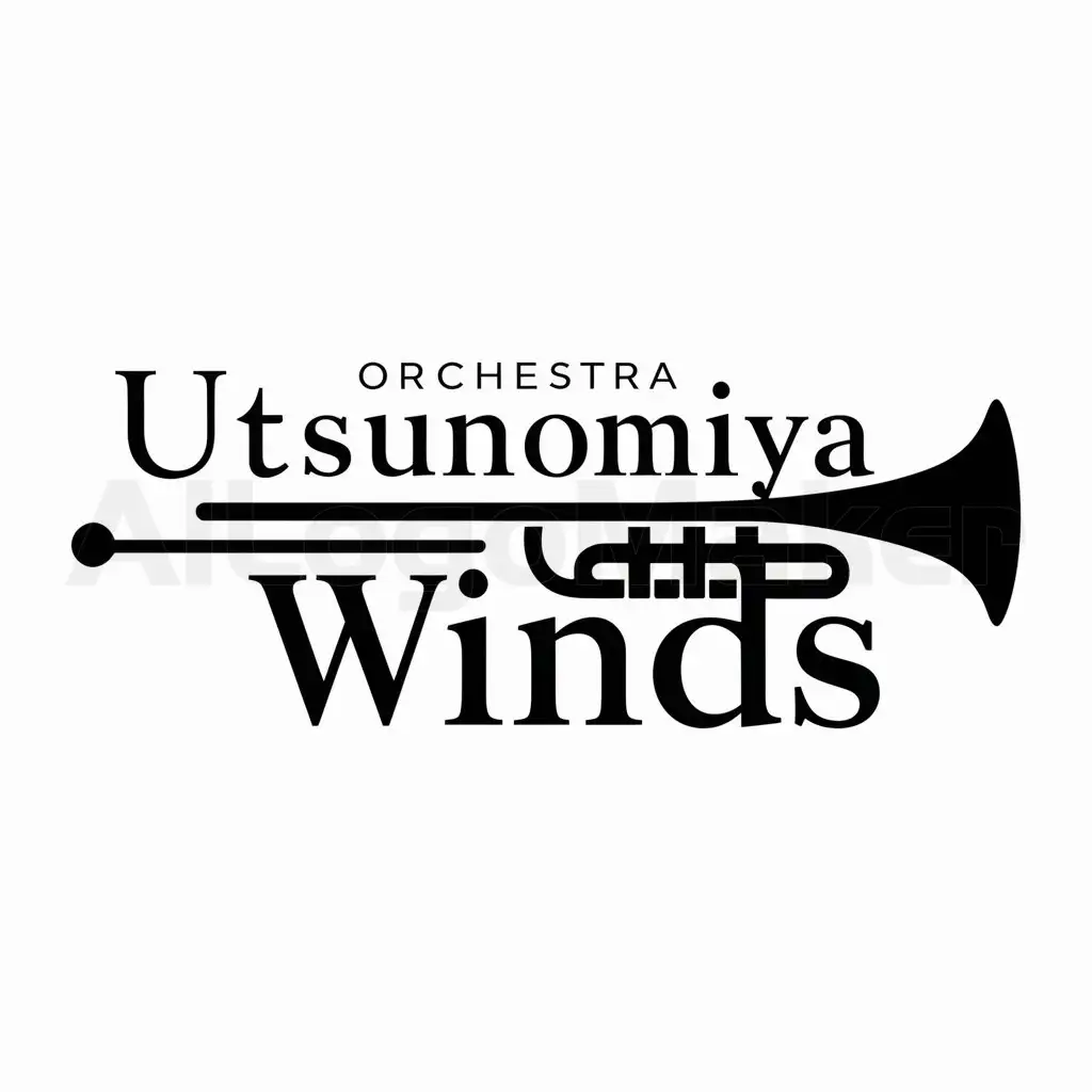 a logo design,with the text "Orchestra Utsunomiya Winds", main symbol:Trumpet,Moderate,clear background