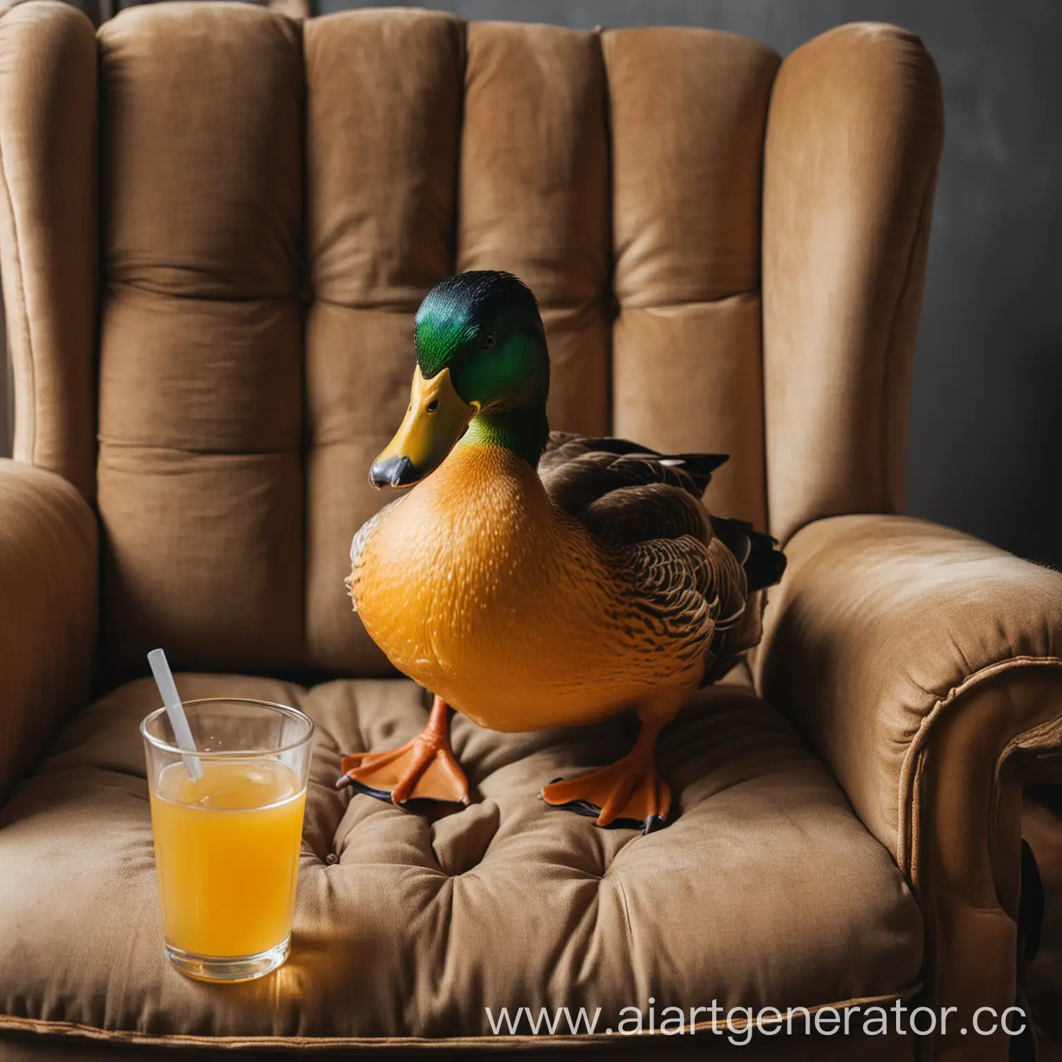 Duck-Sitting-on-Game-Chair-with-Apple-Juice