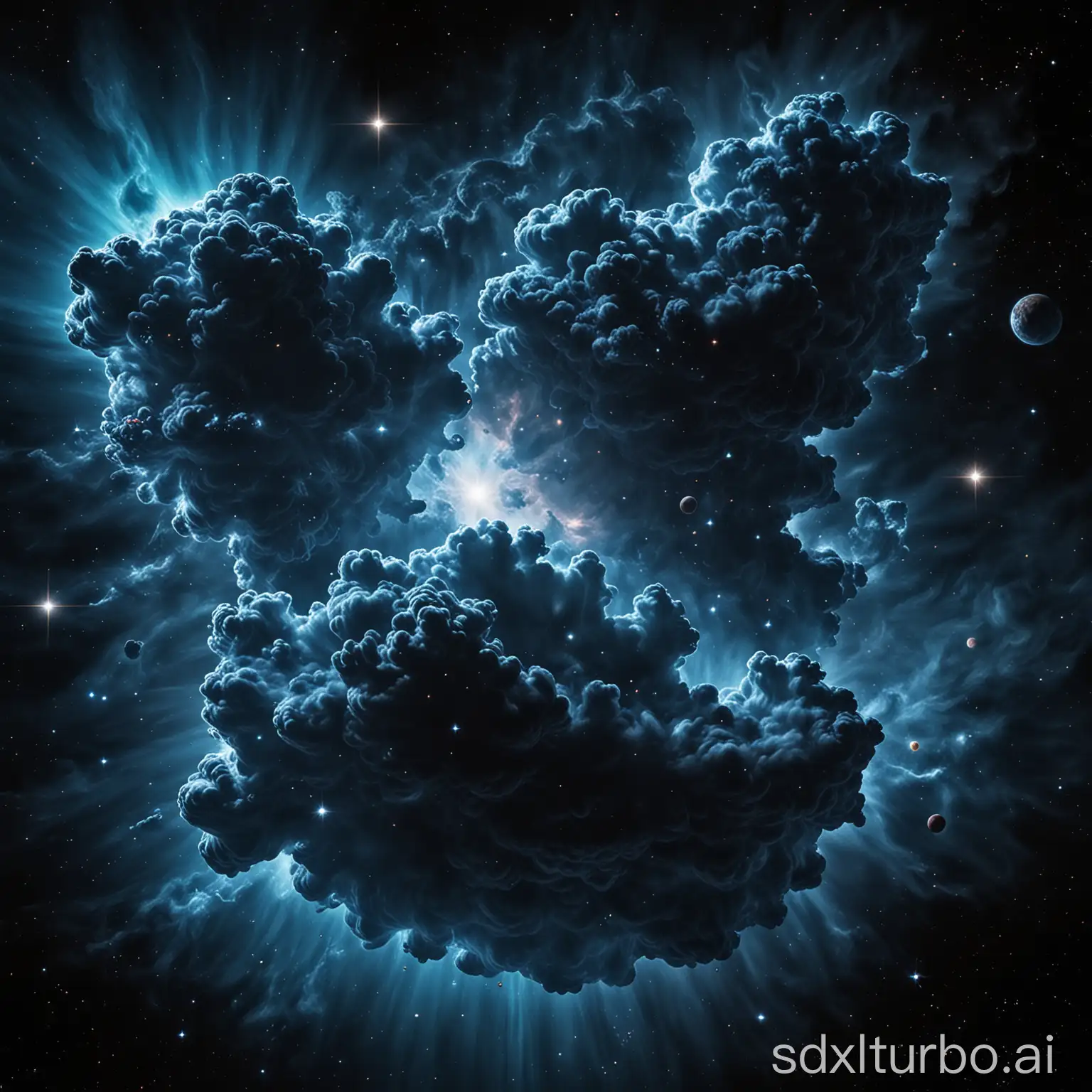 a dark blue cloud nebular in space, tileset, no background