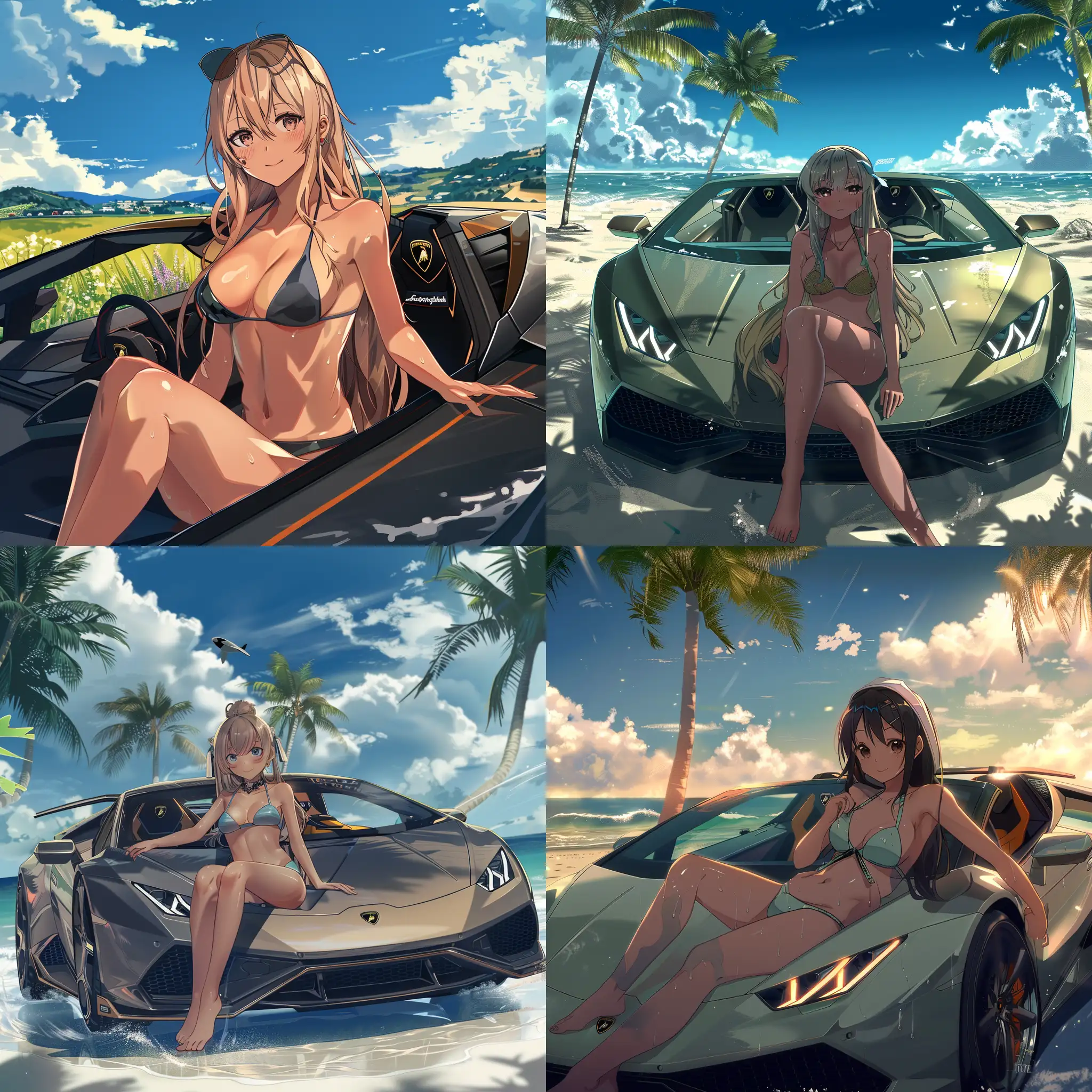 Anime-Girl-in-Swimsuit-Relaxing-in-Lamborghini