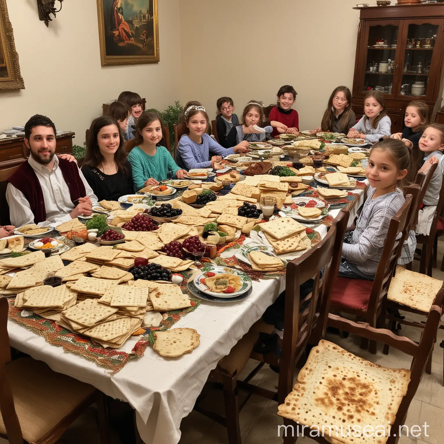 Family Gathering for Passover Seder at a Large Table