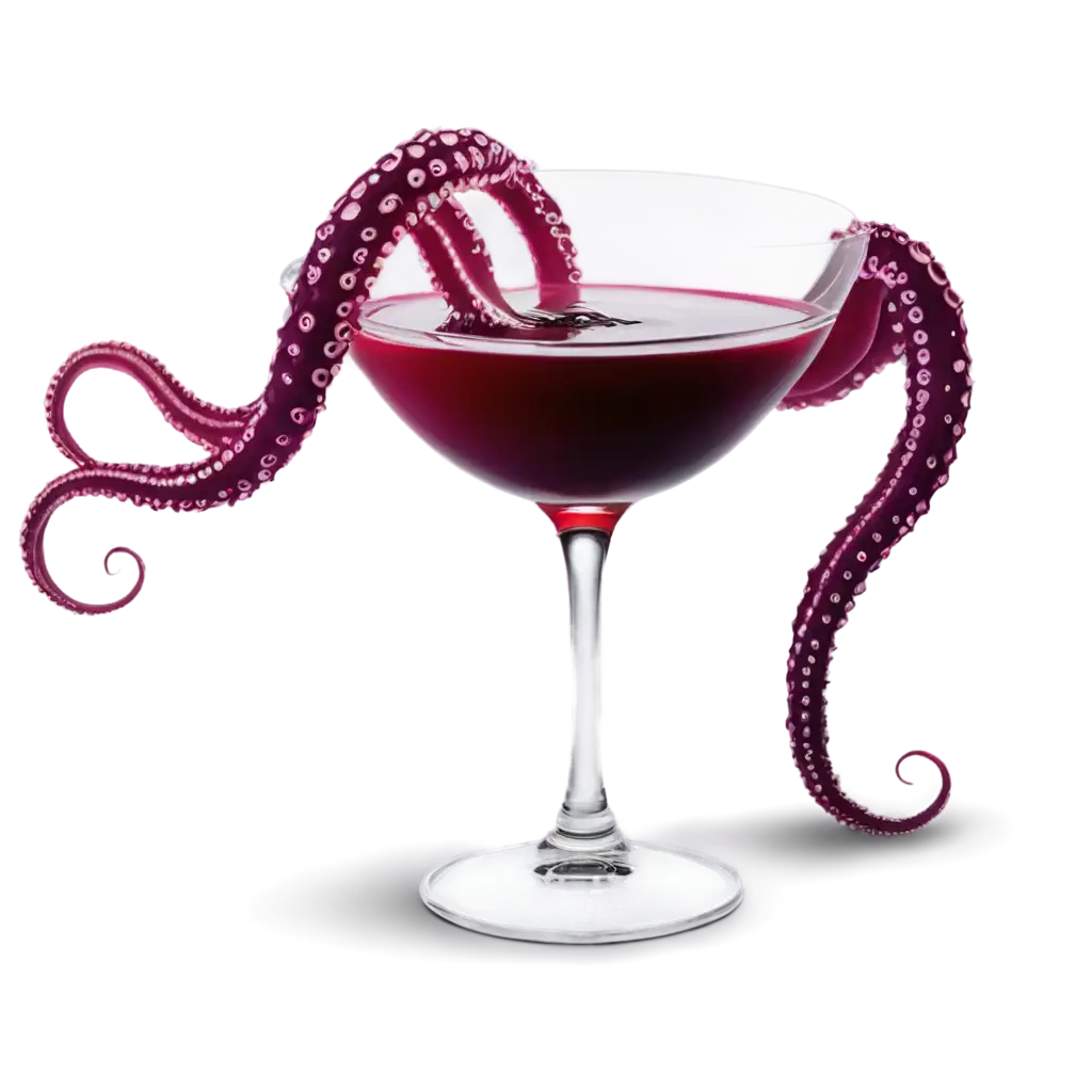 HP lovecraft inspired cocktail with cotopus tentacles emerging from rim without a shadow on a transprent background