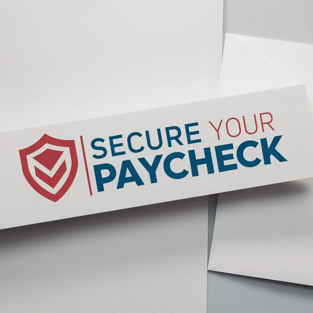 a logo design,with the text "Secure Your Paycheck", main symbol:please make this logo horizontal about this. Secure Your business name 'Secure Your Paycheck' our Business offering disability insurance. What is disability insurance? Disability insurance is a type of insurance that provides monthly payments to people who have a condition that affects their ability to work, such as having a broken leg or other injury or illness. preferred colors blue and red. must be a logo on white stationery mockup,Moderate,clear background