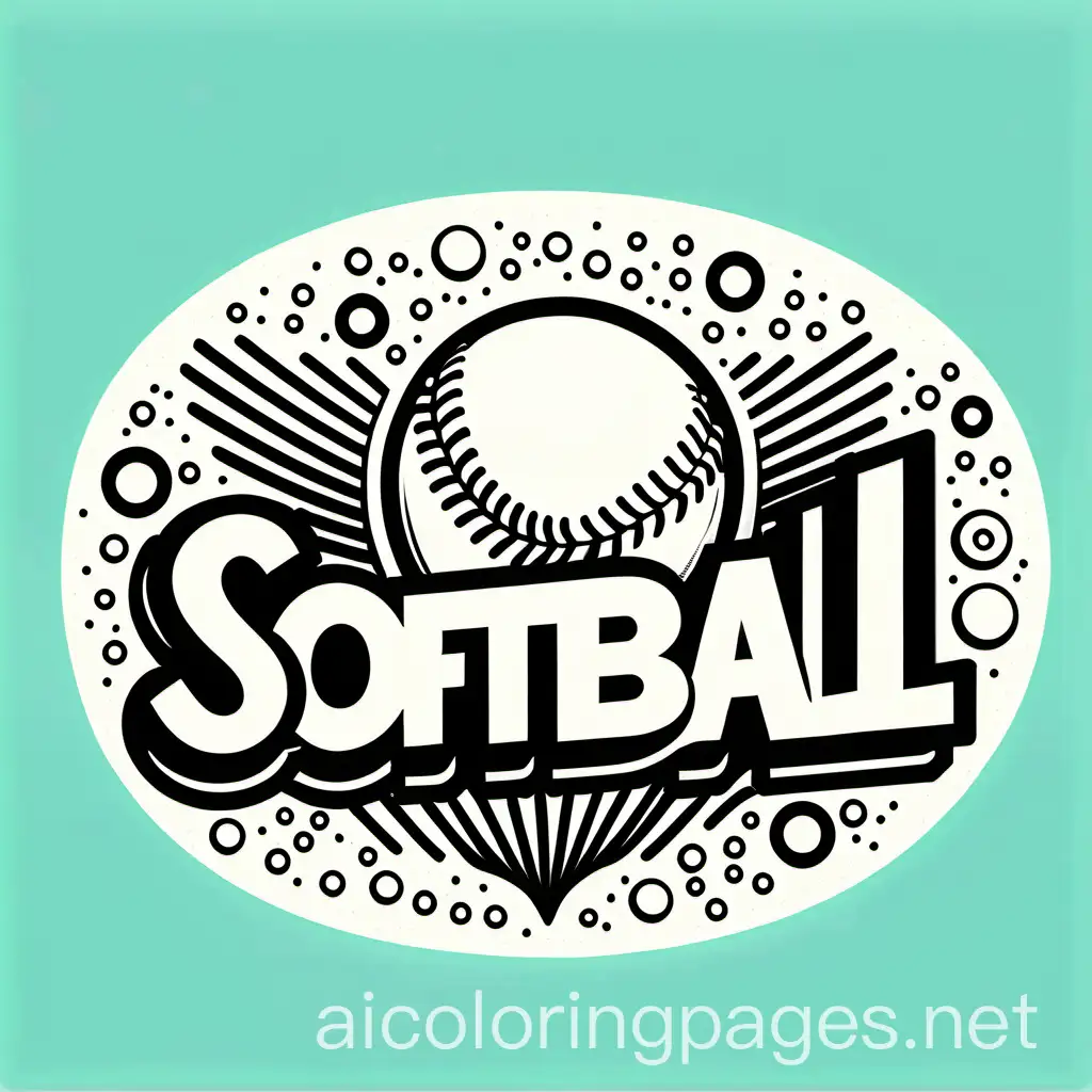 softball, word with letter o as softball, bubble letters, Coloring Page, black and white, line art, white background, Simplicity, Ample White Space. The background of the coloring page is plain white to make it easy for young children to color within the lines. The outlines of all the subjects are easy to distinguish, making it simple for kids to color without too much difficulty