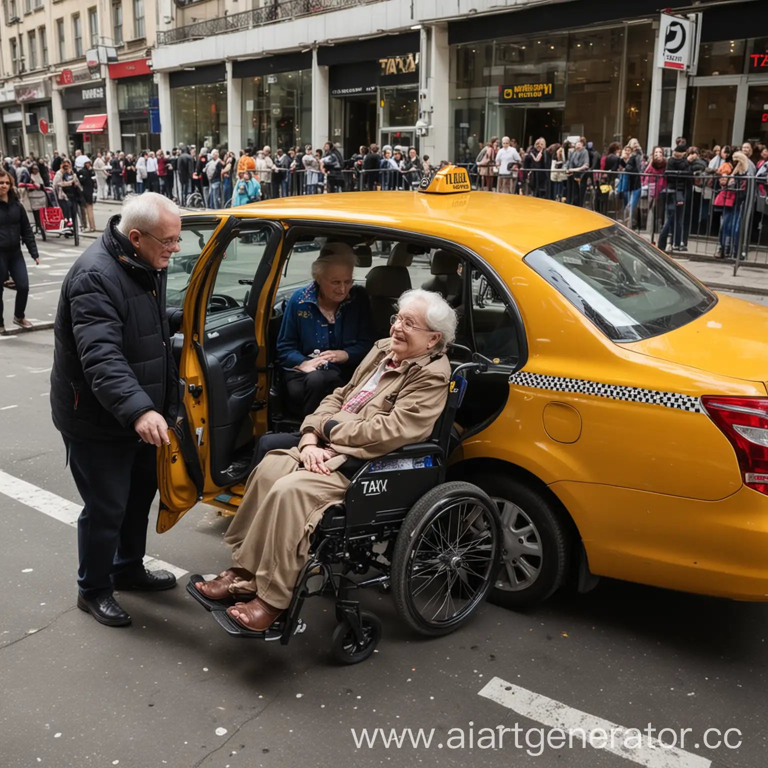 инвалиды садятся в такси
