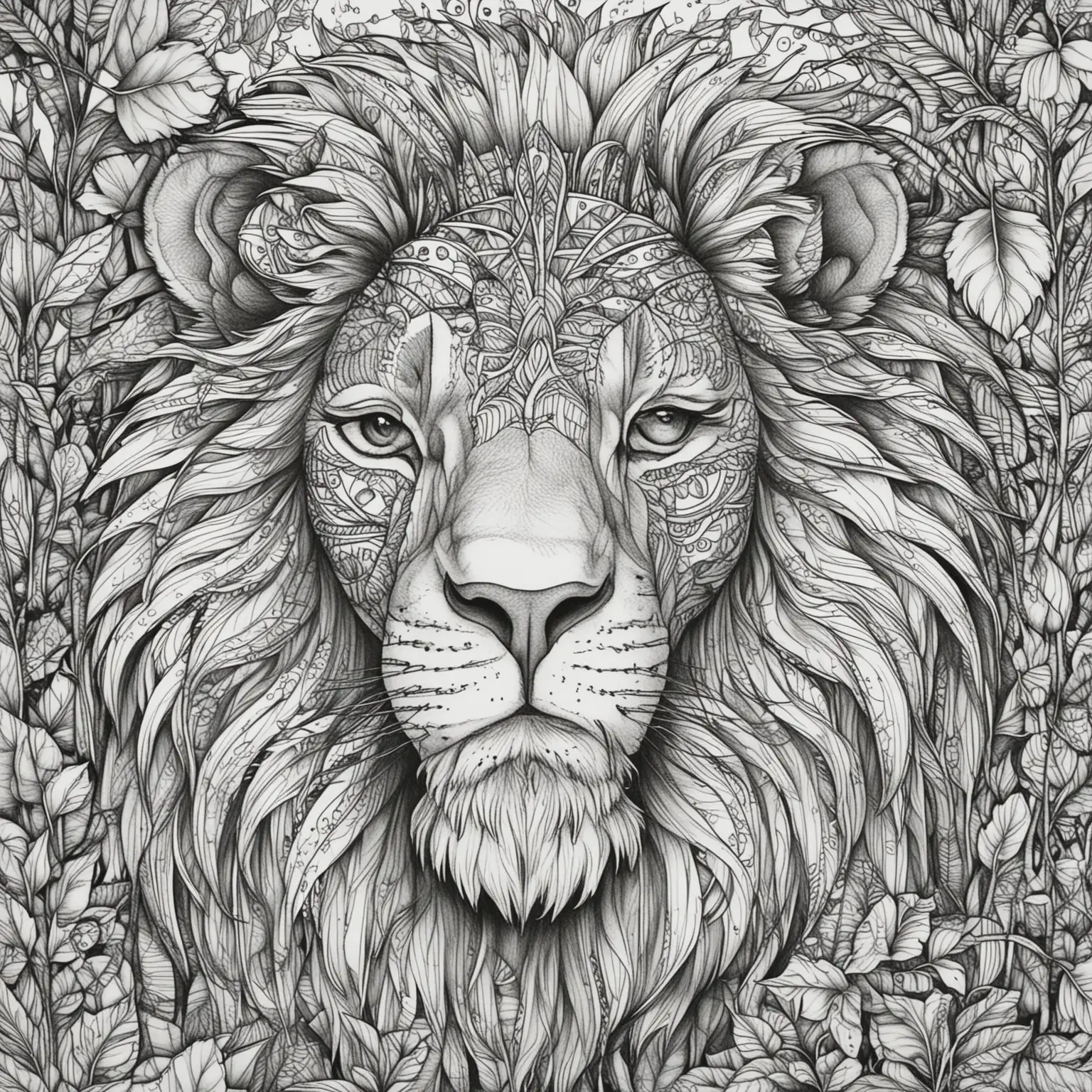 Relaxing Adult Coloring Page Majestic Lion in Nature