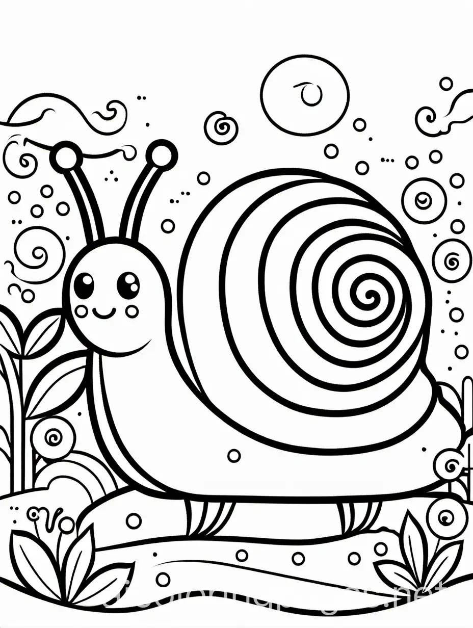 cute snail, Coloring Page, black and white, line art, white background, Simplicity, Ample White Space. The background of the coloring page is plain white to make it easy for young children to color within the lines. The outlines of all the subjects are easy to distinguish, making it simple for kids to color without too much difficulty, Coloring Page, black and white, line art, white background, Simplicity, Ample White Space. The background of the coloring page is plain white to make it easy for young children to color within the lines. The outlines of all the subjects are easy to distinguish, making it simple for kids to color without too much difficulty 