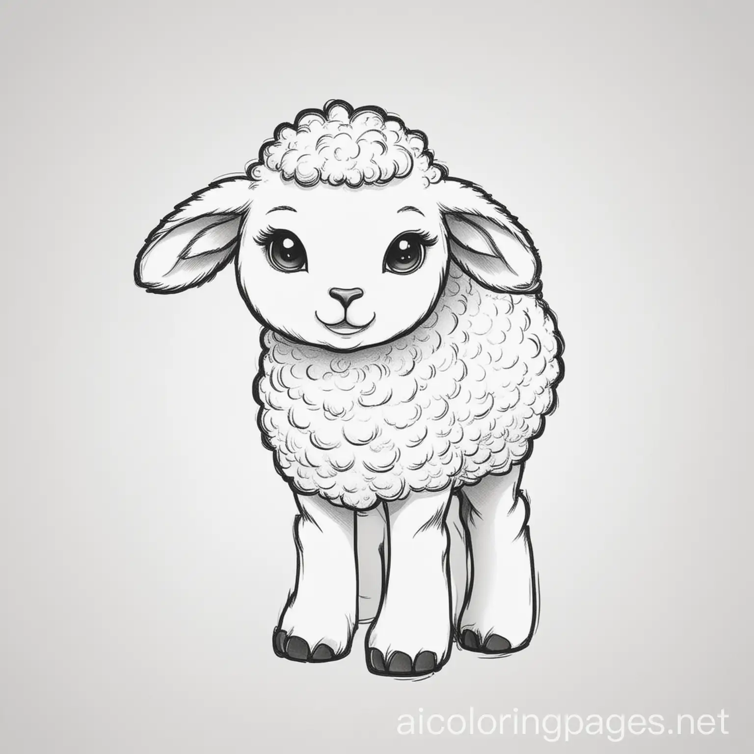 a cute lamb, Coloring Page, black and white, line art, white background, Simplicity, Ample White Space