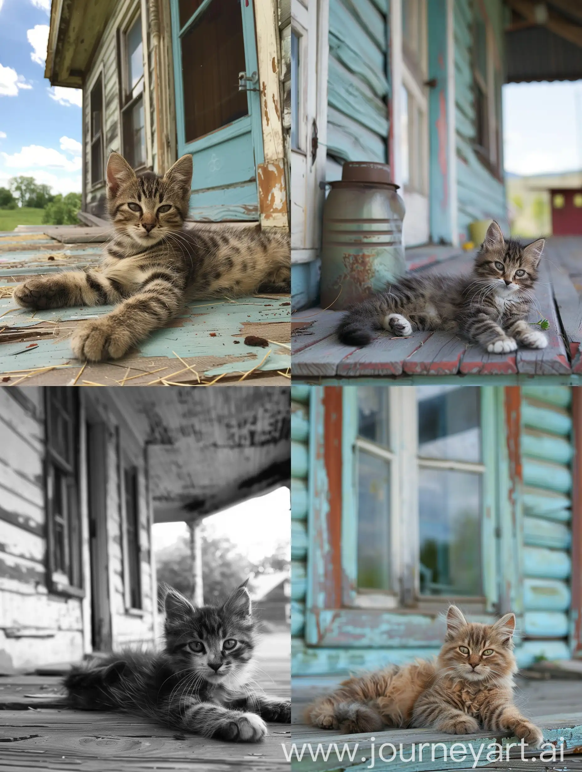 Adorable-Kitten-Resting-on-Rural-Porch
