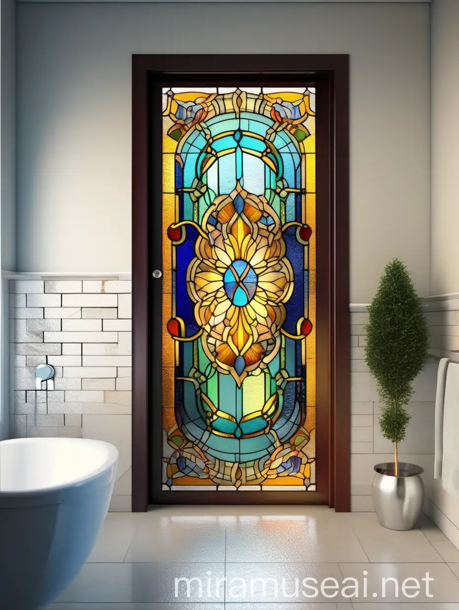 Витраж в стиле ethnic, на двери в ванной, из цветного стекла тиффани,  