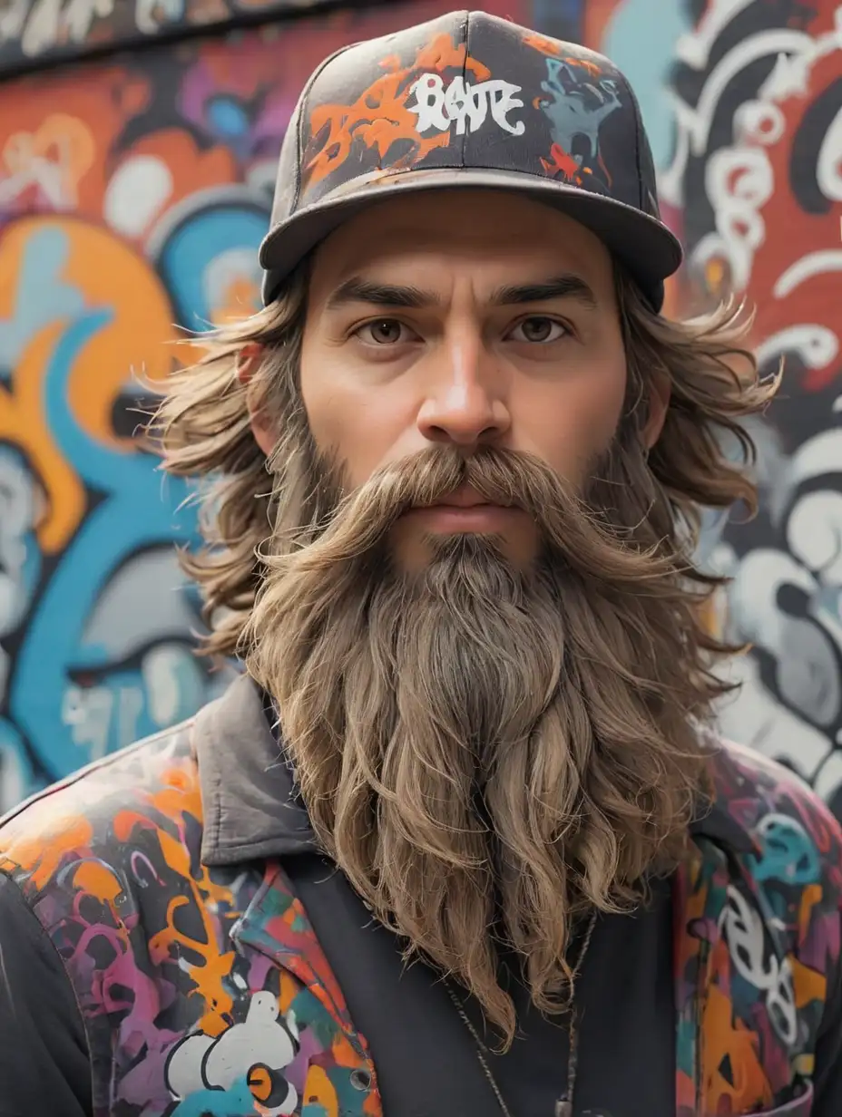 Urban Graffiti Artist with Stylish Hat and Beard