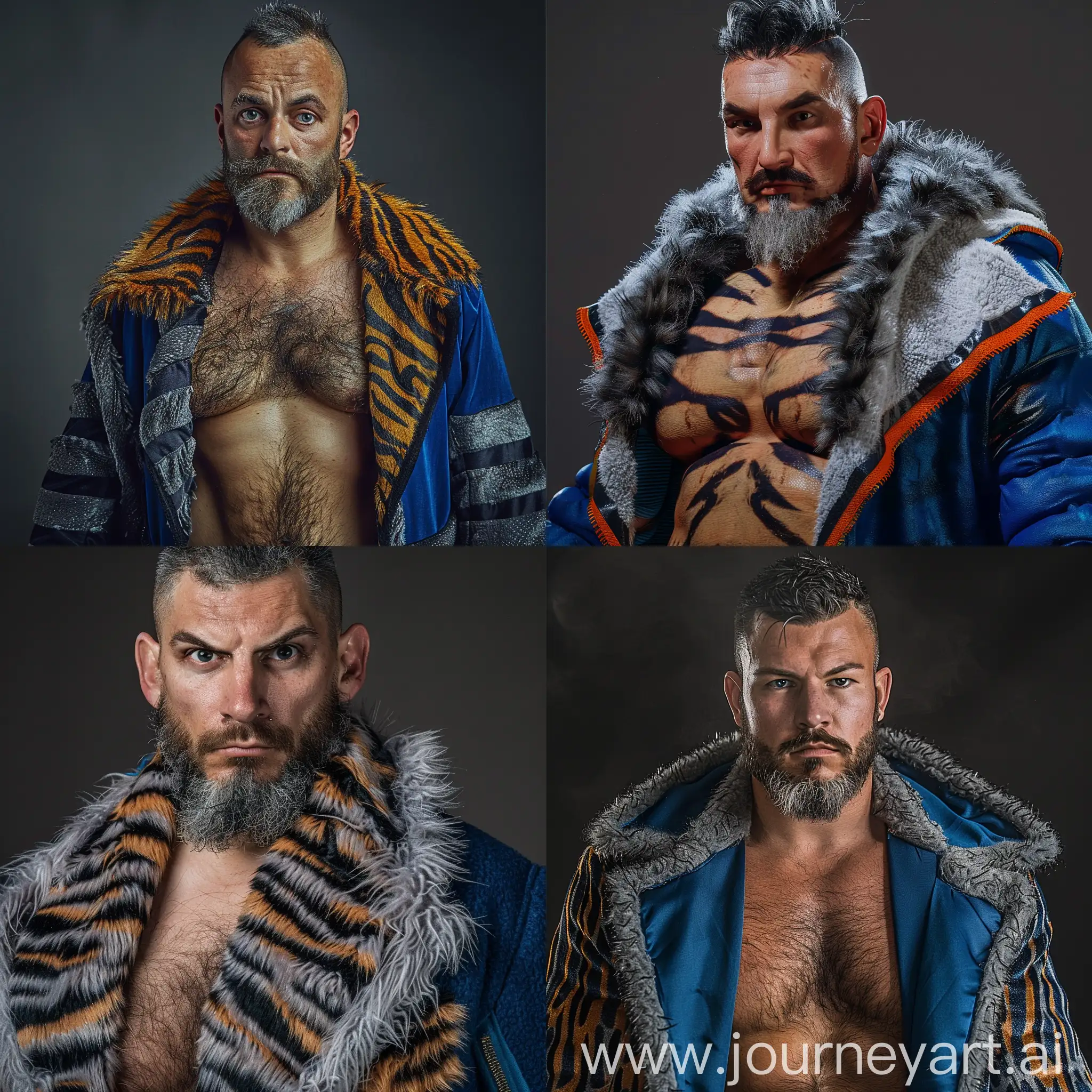Man-in-Blue-Jacket-with-GreyBlack-Tiger-Striped-Coat-and-Hairy-Chest