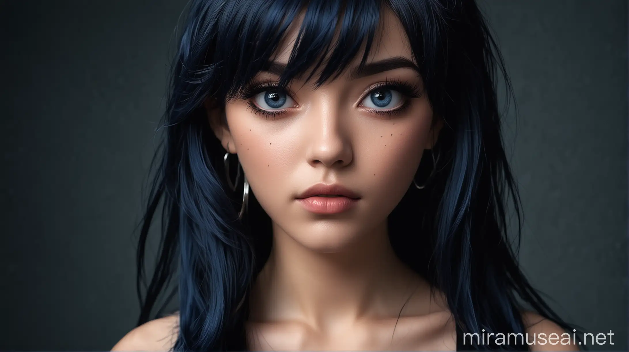 Mysterious Girls with Black Eyes and Dark Blue Hair Ethereal iPhone XS Max Wallpapers