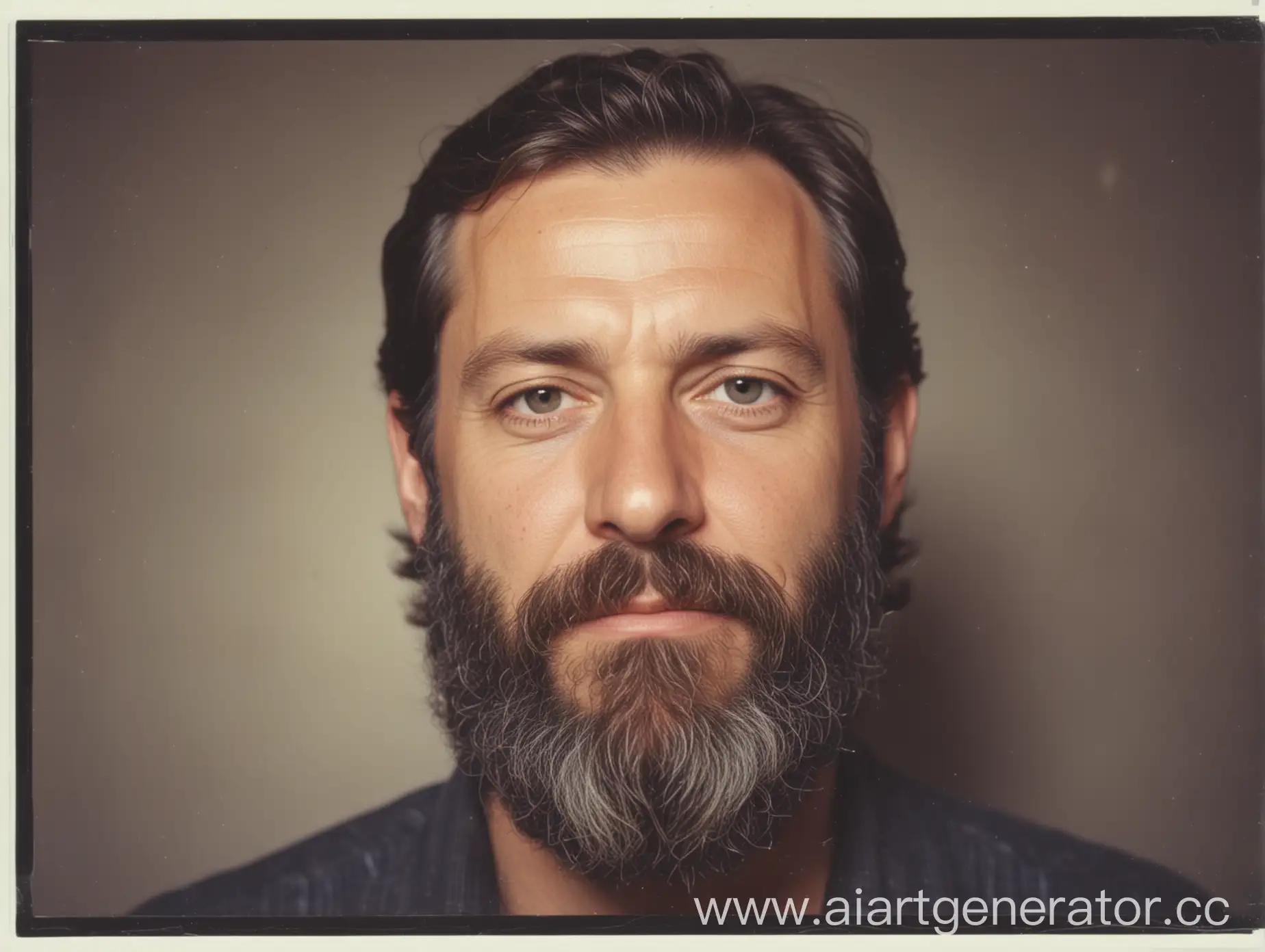 bearded man in his mid 40s, polaroid photo 1998 year