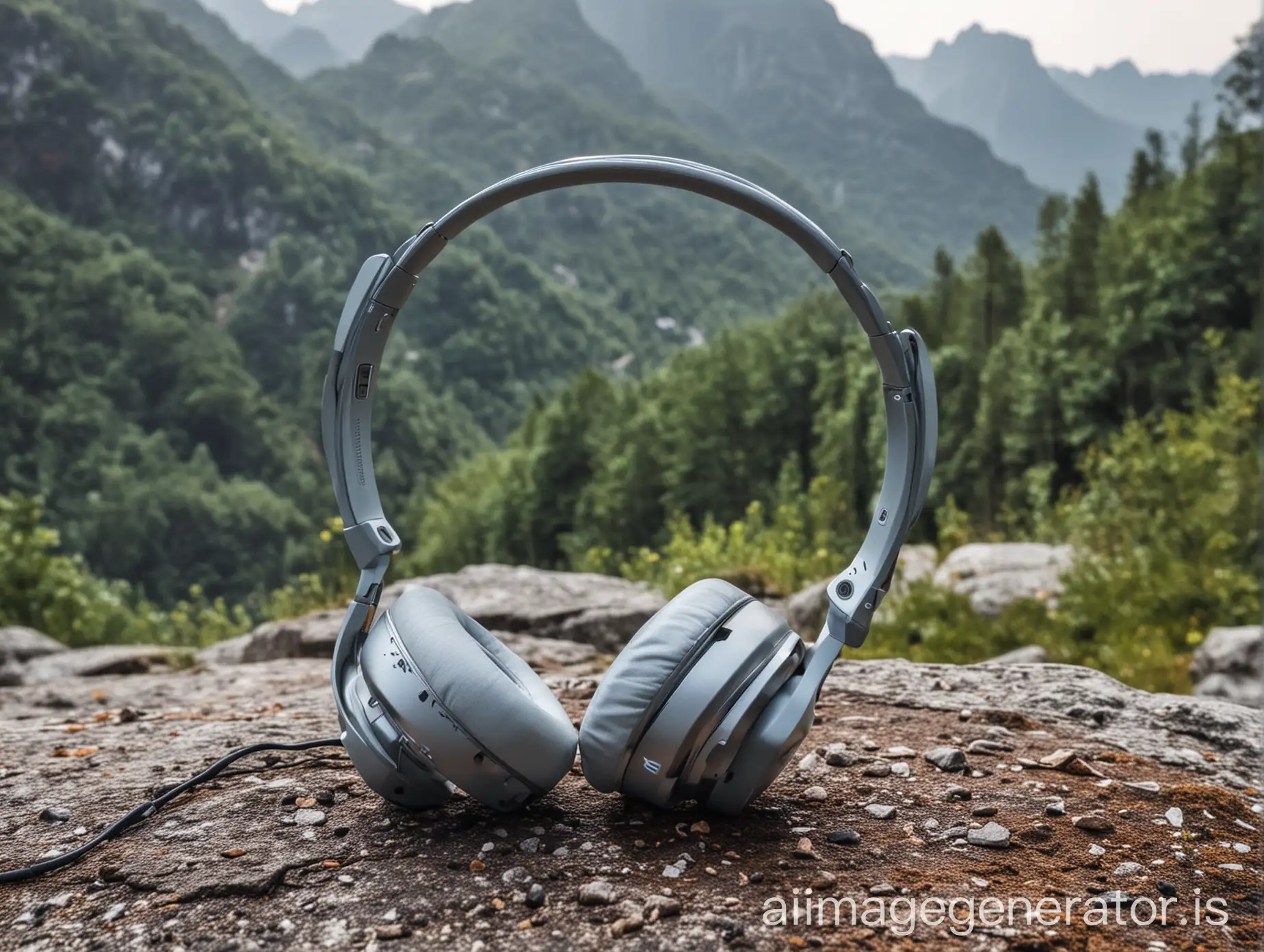 Huawei-Headphone-with-Mountain-Landscape-Background