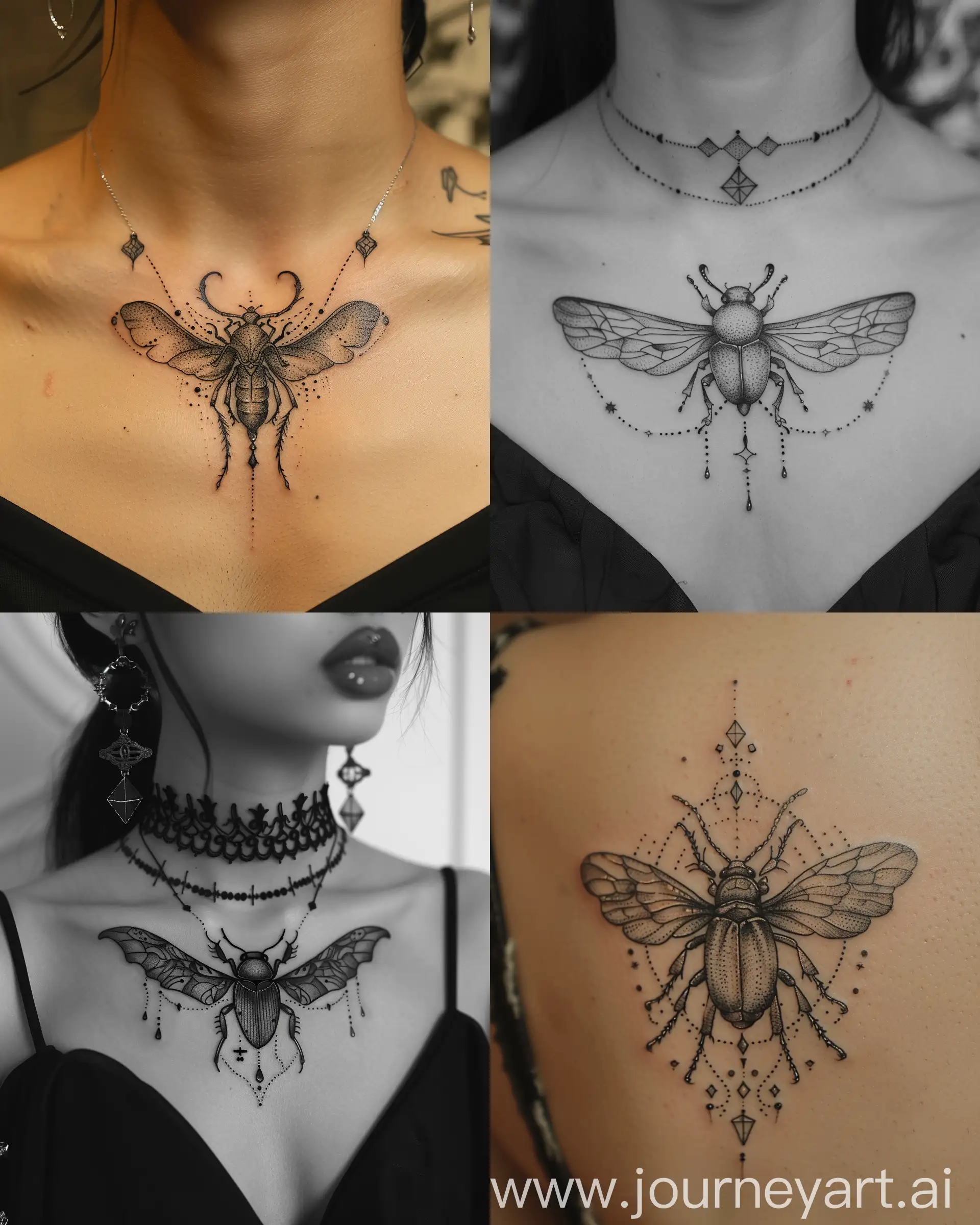 Intricate-Gothic-Beetle-Tattoo-on-Womans-Chest