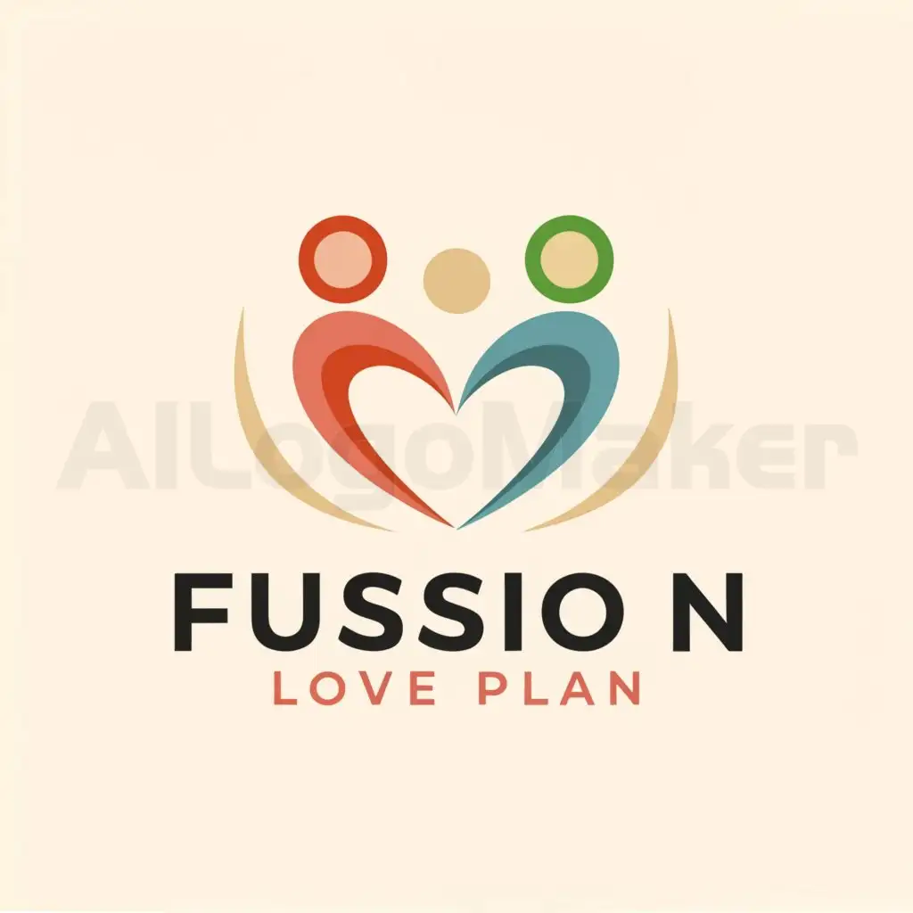 a logo design,with the text "Fusion Love Plan", main symbol:People form a heart shape, flat style,Minimalistic,be used in Education industry,clear background