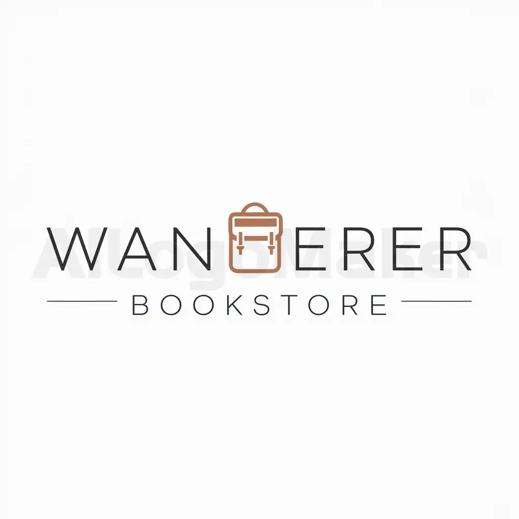 a logo design,with the text 'Wanderer Bookstore', main symbol:a travel backpack,Minimalistic,be used in Legal industry,clear background.  Use some natural warm colors on the logo
