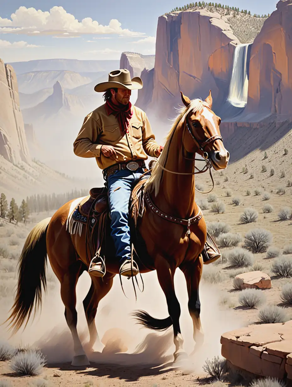 Rustic Cowboy Riding Majestic Horse Painting