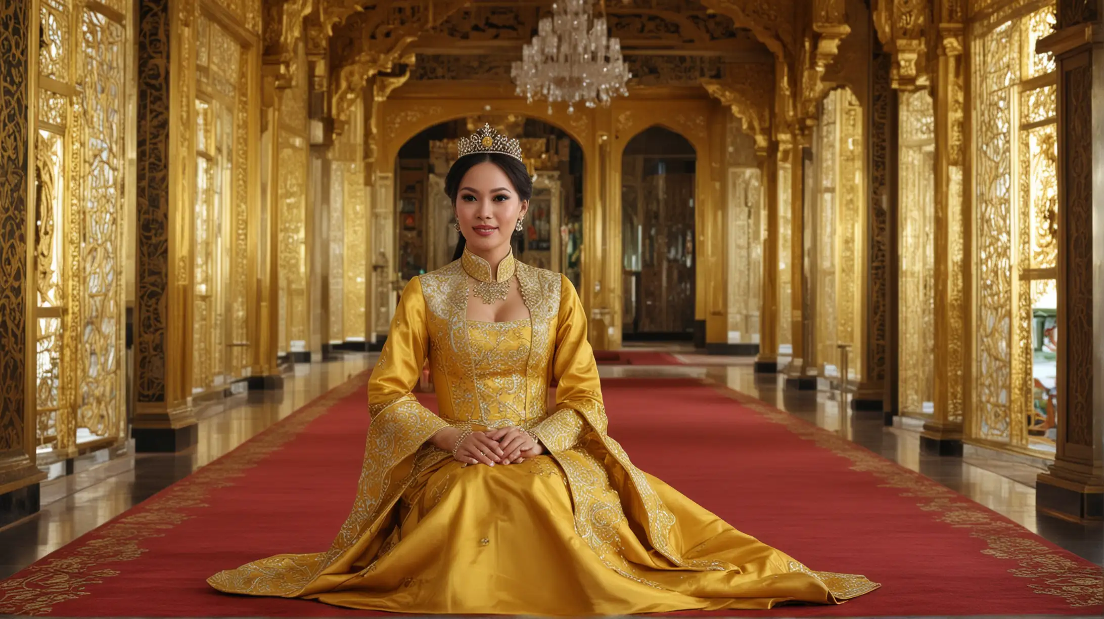 Brunai Princess Sitting inside golden Palace
