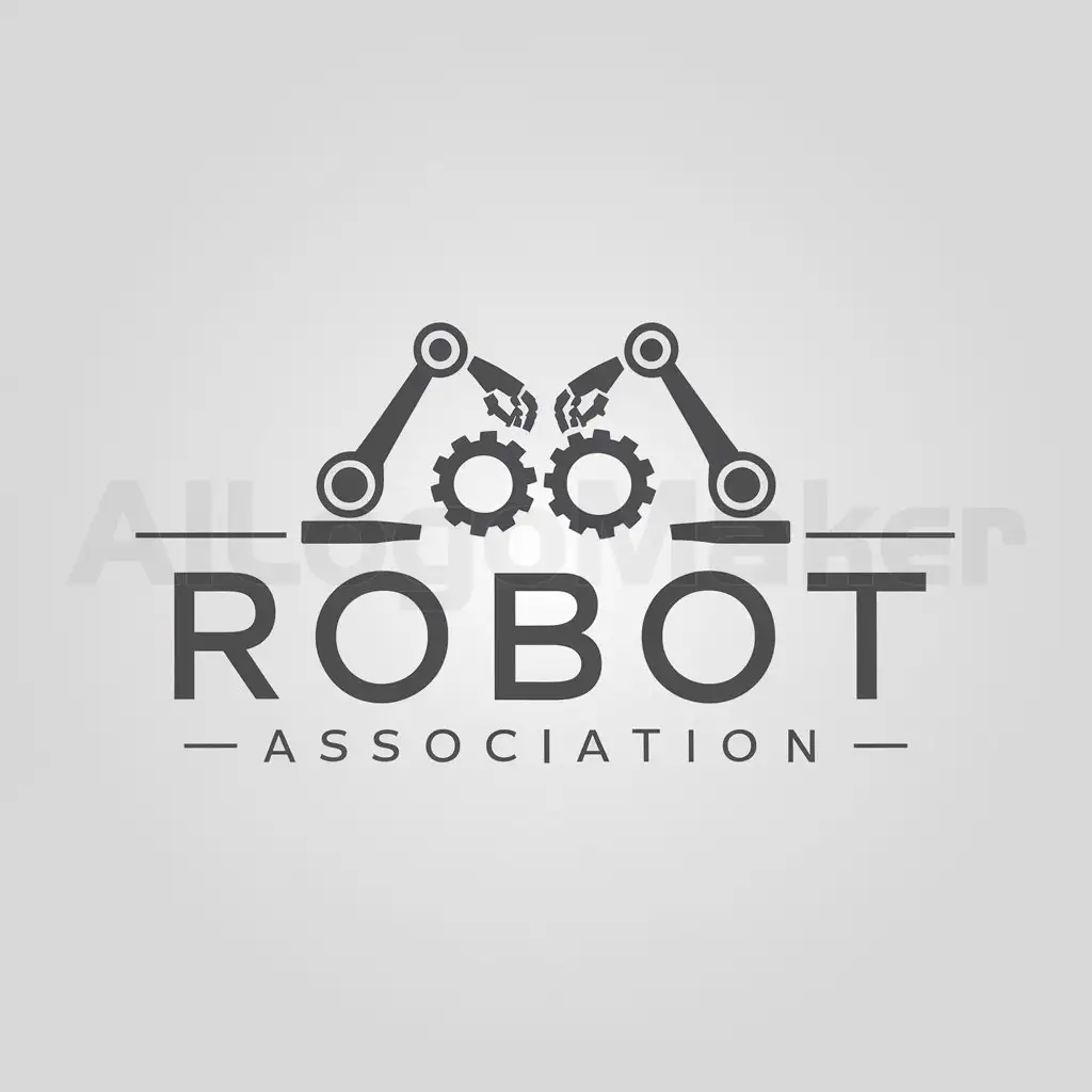 a logo design,with the text "robot association", main symbol:Robotic arms, gears,Minimalistic,be used in robot industry,clear background