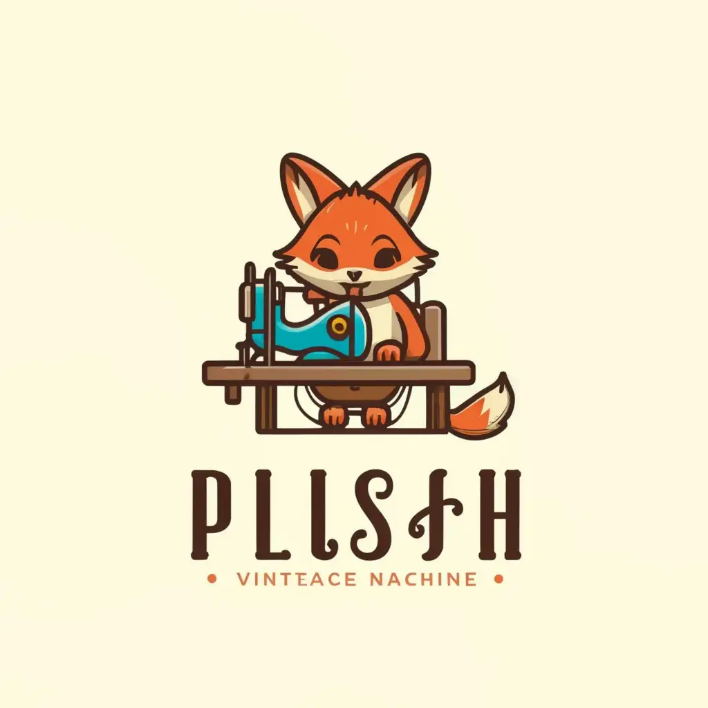 a logo design,with the text "plush fox", main symbol:fox with a sewing machine,Moderate,be used in Others industry,clear background