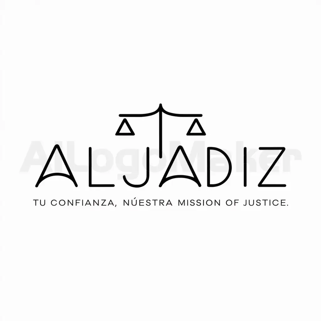 a logo design,with the text "Tu confianza, nuestra mission of justice.", main symbol:Aljadiz,Minimalistic,be used in Legal industry,clear background