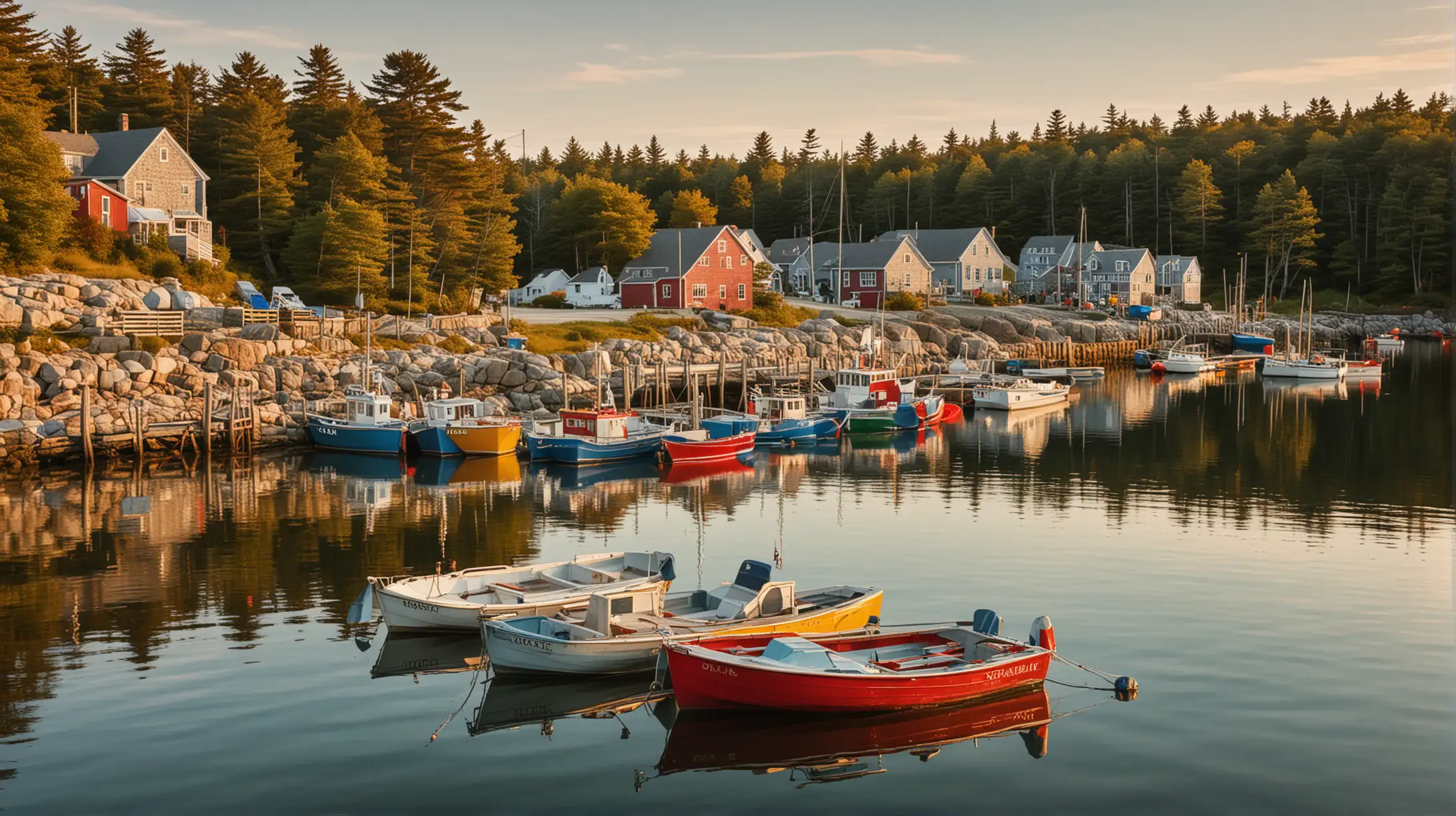 Scenic Maine Harbor with Colorful Boats at Dusk