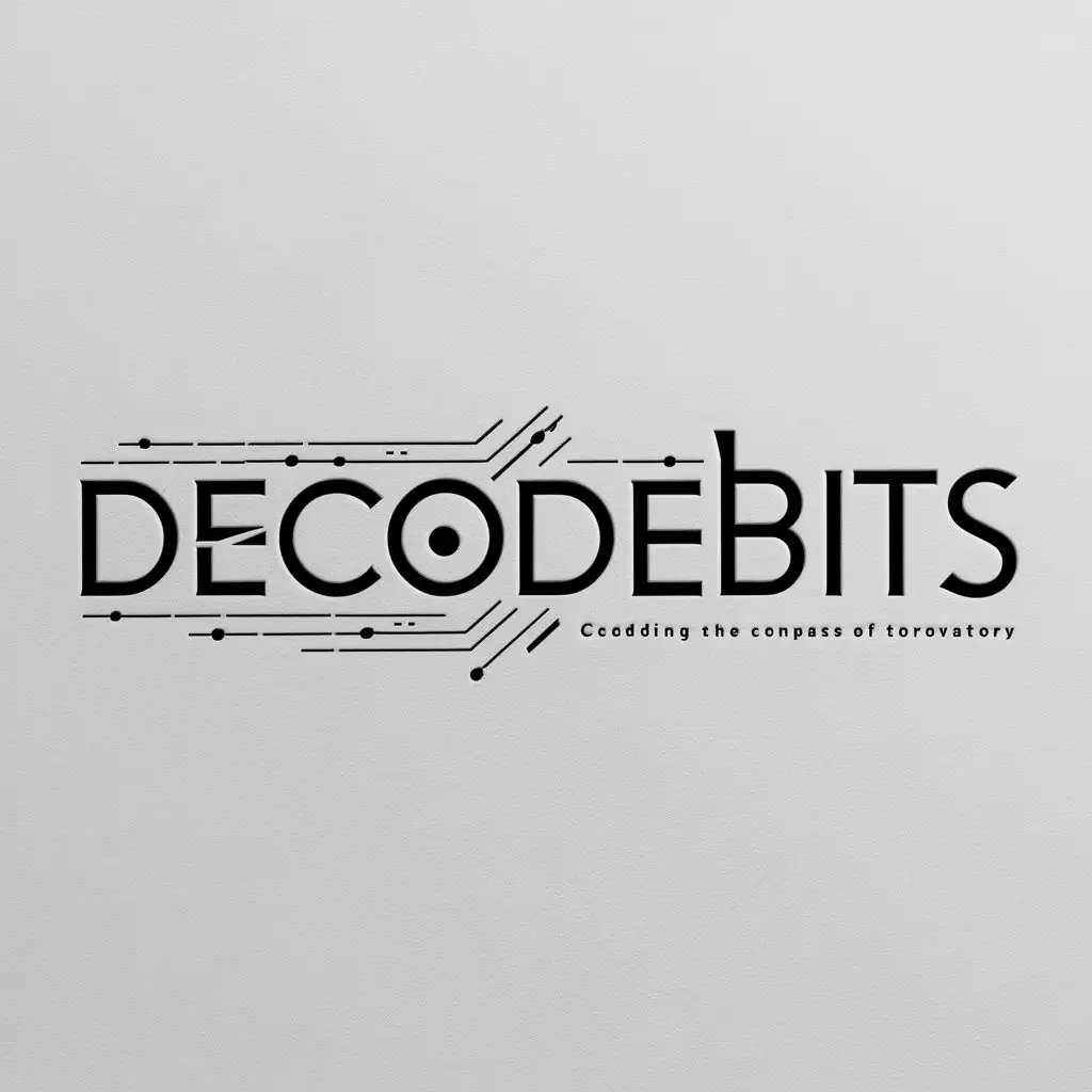 Design a sleek and professional wordmark logo for "Decodebits" that reflects the company's forward-thinking approach and commitment to innovation. Utilize clean and modern typography with sharp, angular letterforms to convey a sense of technological sophistication and advancement. Opt for a minimalist color scheme, such as black or dark gray, to ensure versatility and professionalism. Incorporate subtle design elements, such as lines or shapes inspired by digital circuits or futuristic motifs, to enhance the logo's futuristic aesthetic without overwhelming the design. Ensure that the logo is presented on a blank white background to maintain a clean and professional appearance, suitable for showcasing on the company's website and other digital platforms. Position the tagline "Coding the canvas of tomorrow" beneath the logo in a smaller font size and a complementary style, reinforcing the company's mission and vision for the future of technology.