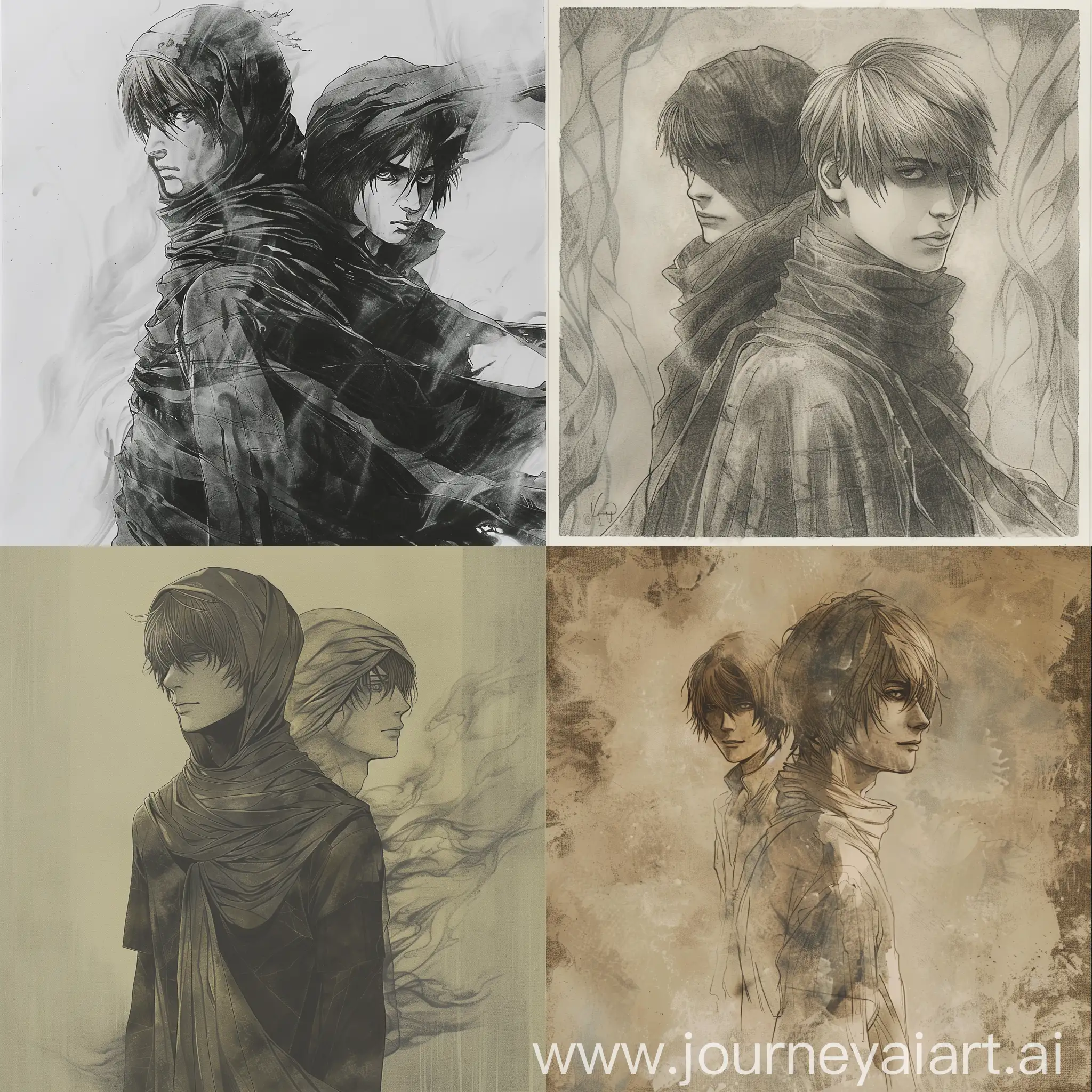 Gemini-Twins-Light-Yagami-in-Renaissance-Style-Dry-Point-Art