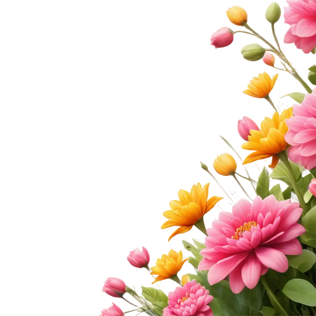 flowers on left side framing the edge of the screen, high quality details, rich colors, realistic, 3D rendering,