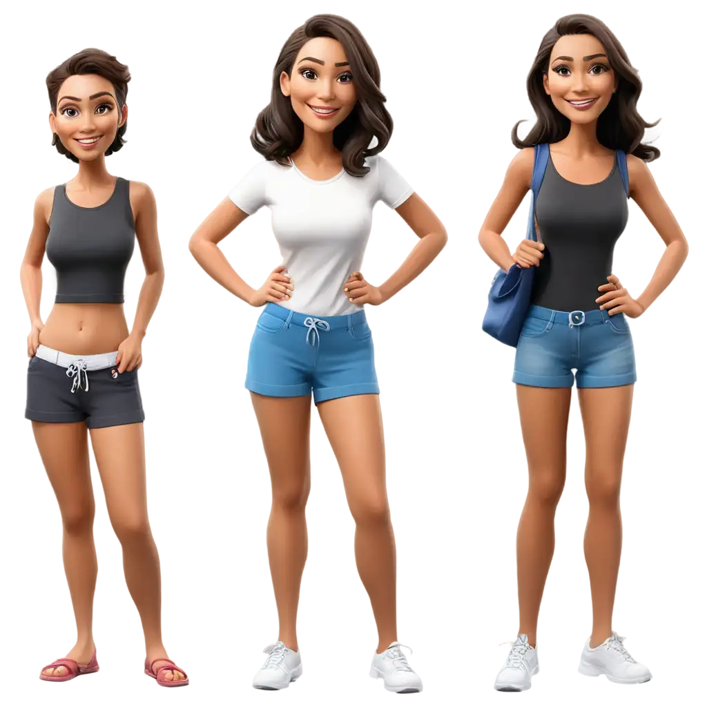 caricature beach outfit women in shorts and tshirt