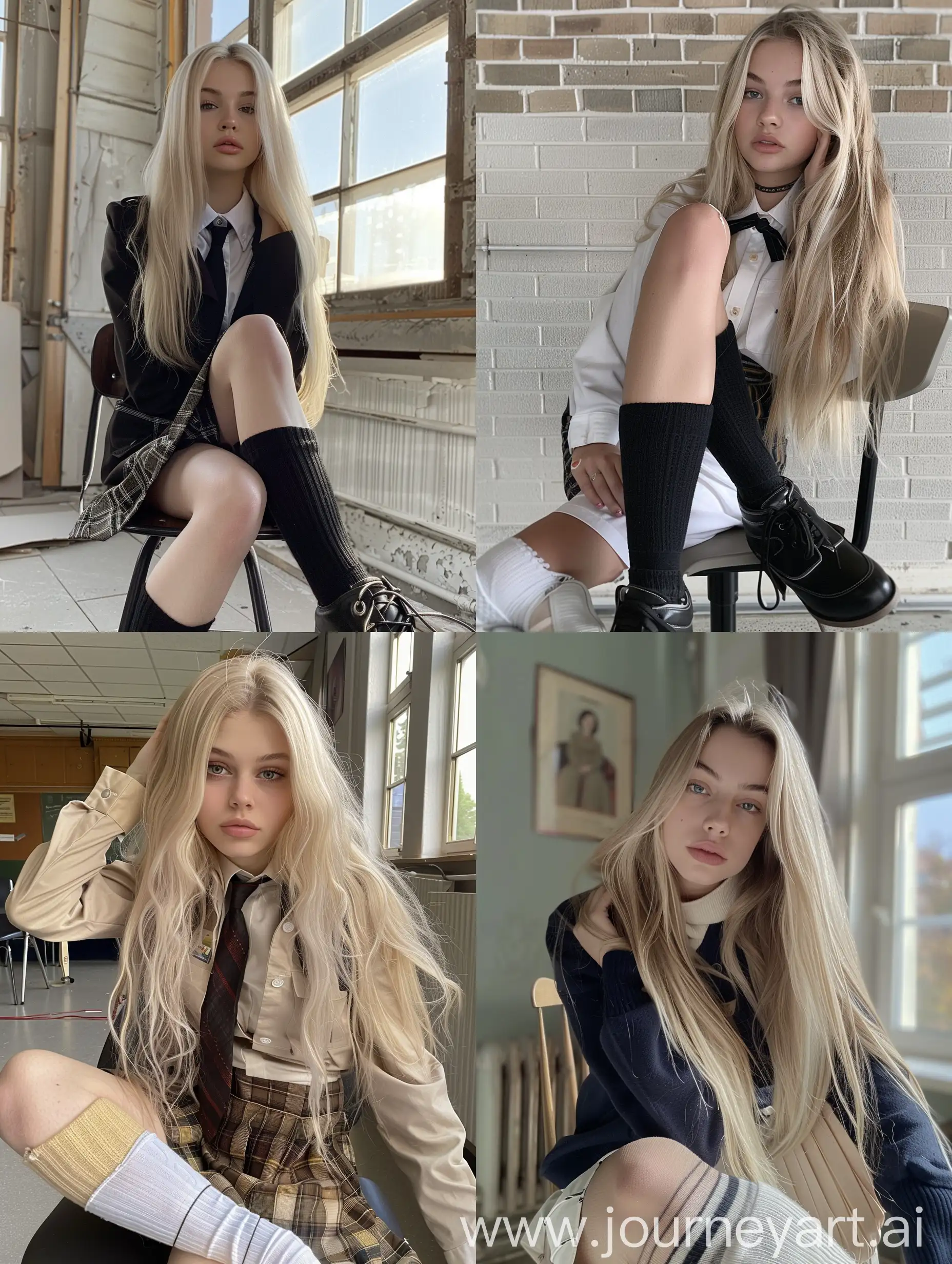 Blonde-Schoolgirl-Influencer-Taking-Natural-Selfie-with-iPhone