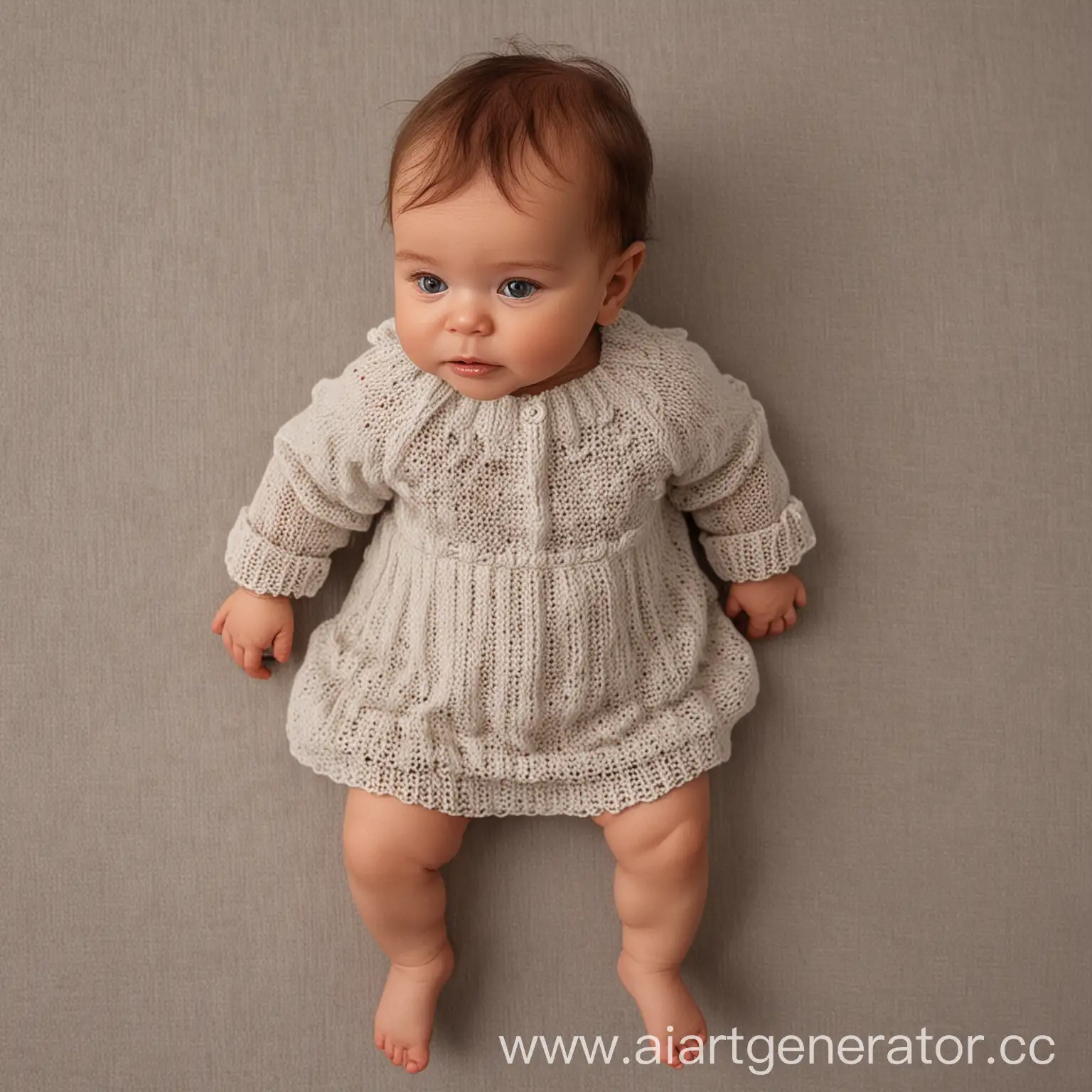 a baby in a knitted dress