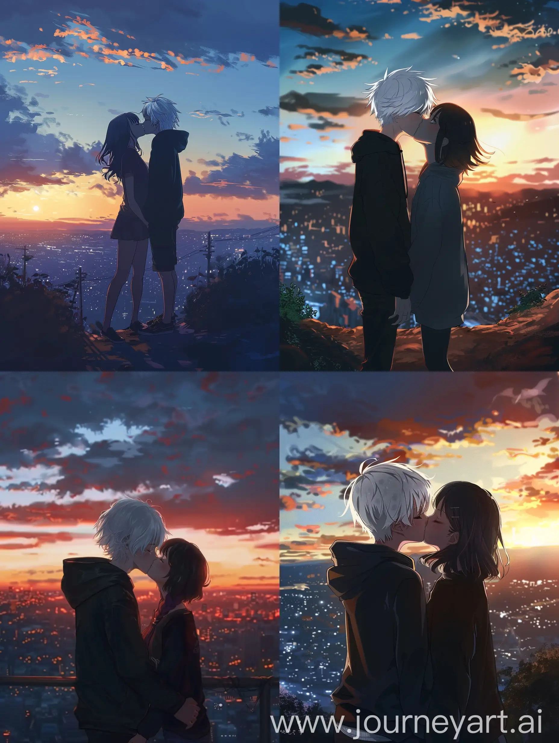Teenage-Couple-Kisses-Overlooking-Beautiful-Sunset-Cityscape