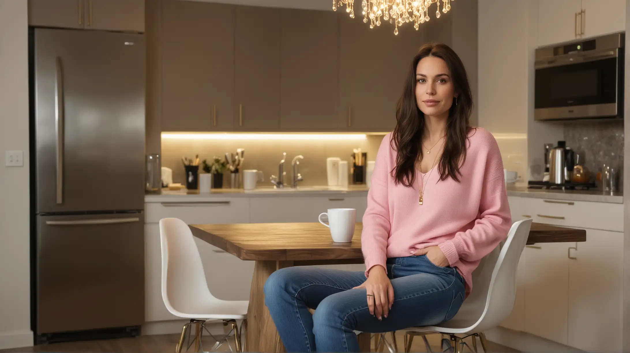 Young Woman in Urban Apartment Cozy Evening Tea