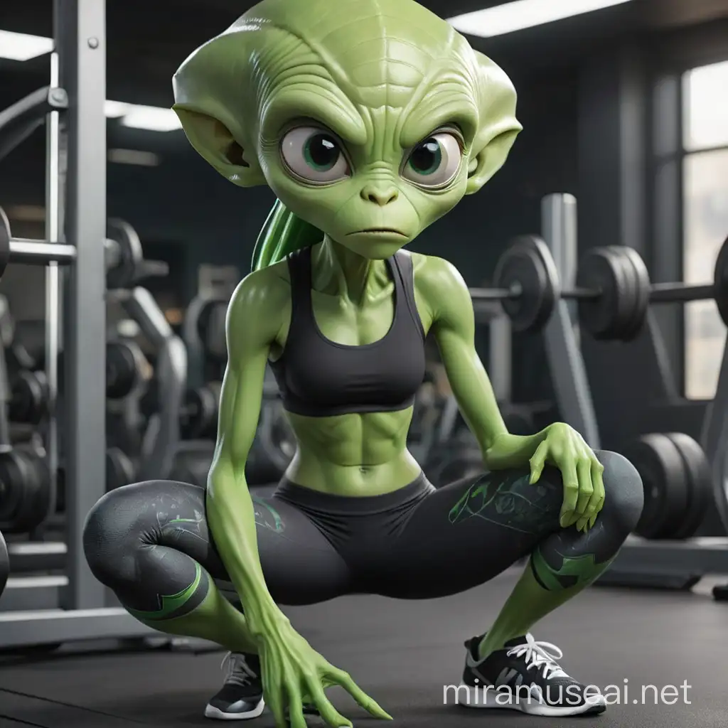 Green Alien Gym Workout with Stylish Leggings for Memes