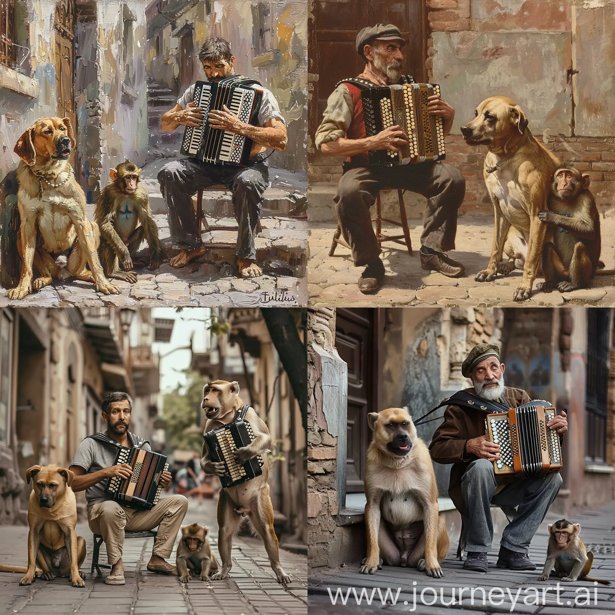 Accordionist-Playing-on-the-Streets-of-Old-Tiflis-with-Dog-and-Monkey