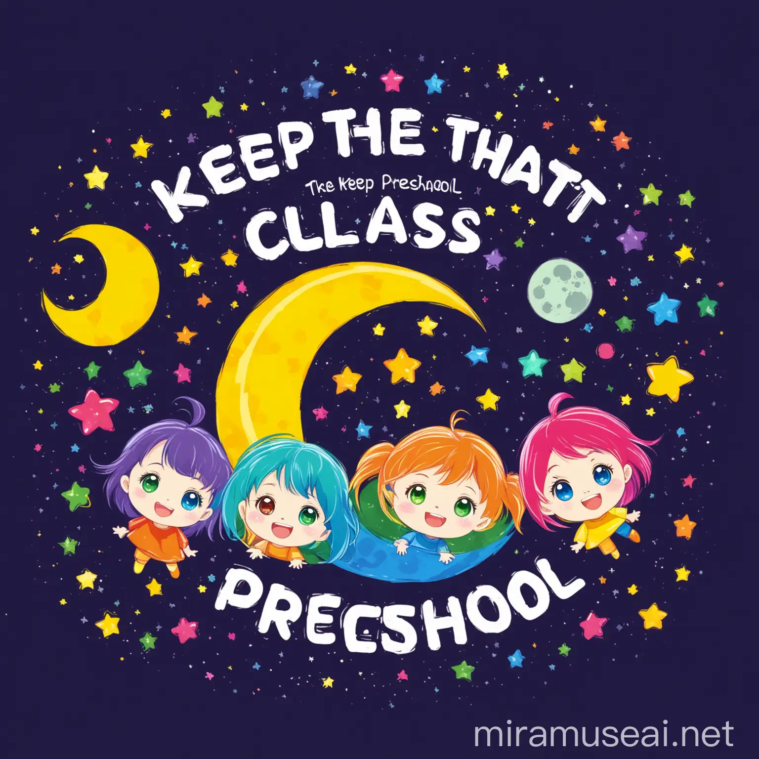 Vibrant Tsuki Preschool Logo with Playful Moon Element
