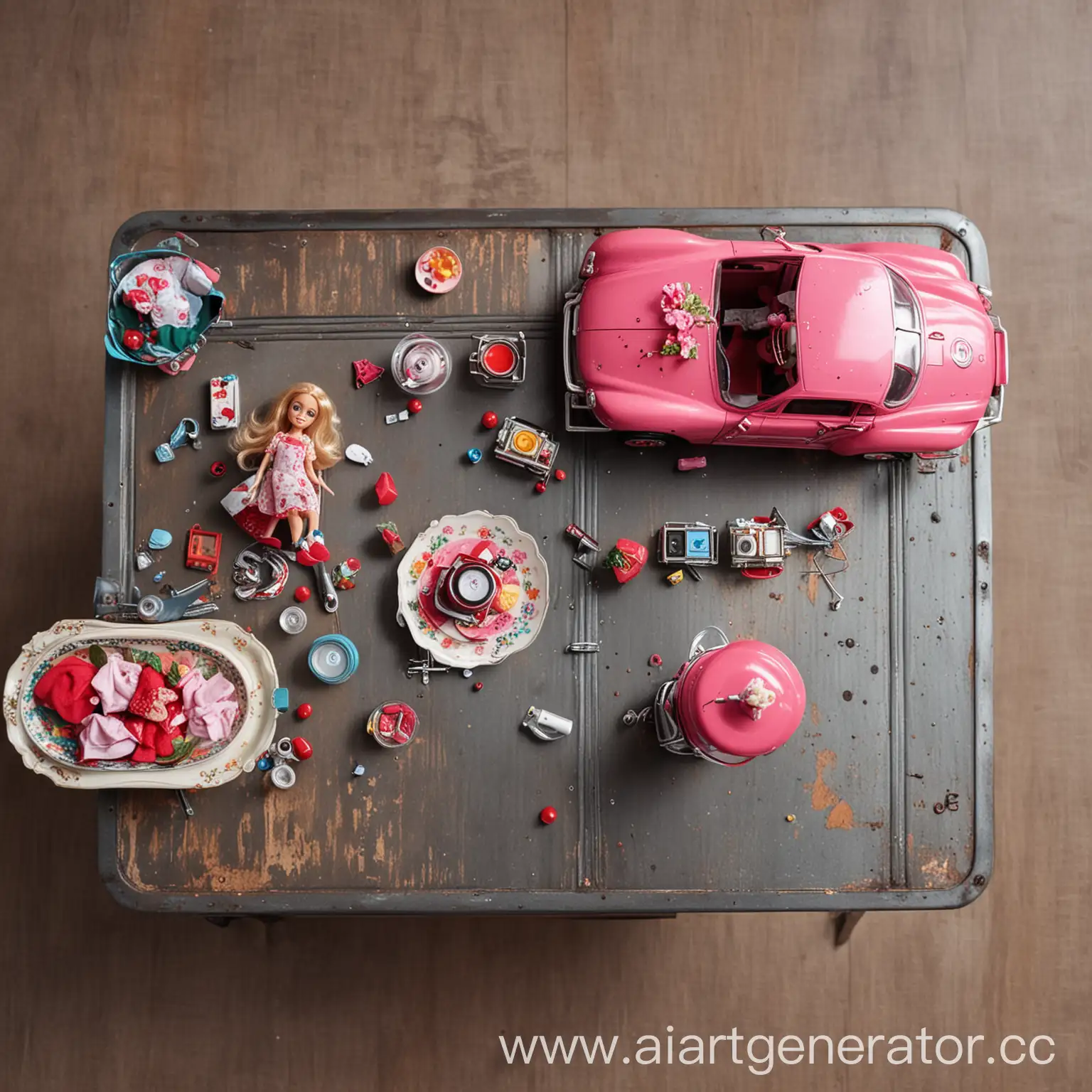 Childs-Play-Scene-with-Toys-and-Dolls-on-Table